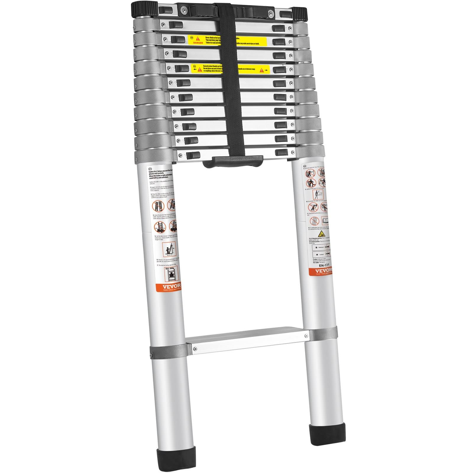 VEVOR Telescoping Ladder, 15 ft Aluminum One-Button Retraction Collapsible Extension Ladder, 400 lbs Capacity
