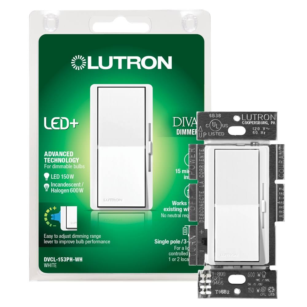 Lutron DVCL-153PH-WH Diva 150W LED 3 Way Dimmer