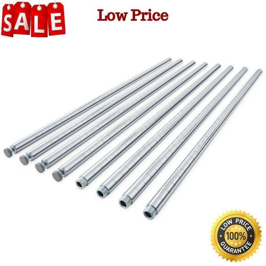 HSS 71 inch Long Wire Shelving Pole, 1 inch Pole Diameter 1.2 mm Pole Thickness, Chrome, 4-Pack
