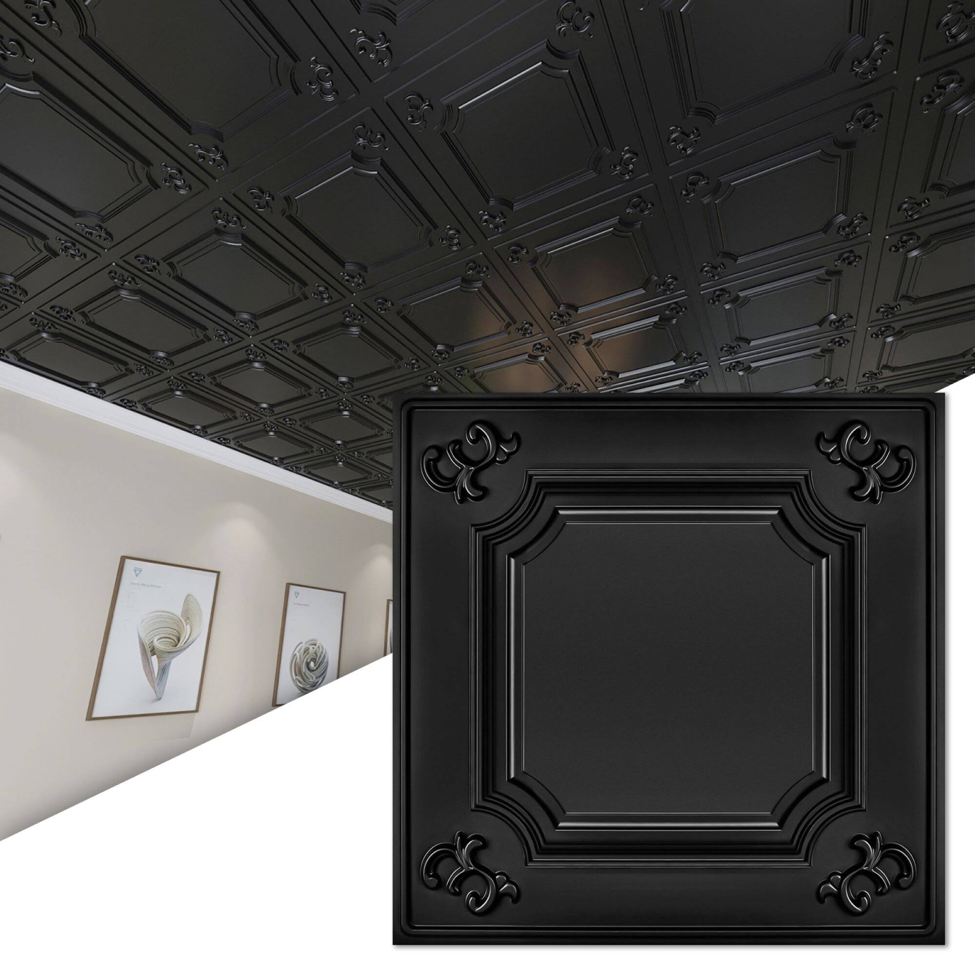 Art3d 2x2ft PVC Drop Ceiling Tiles,Lay-in Ceiling Tiles,Glue Up Ceiling Tiles- Black