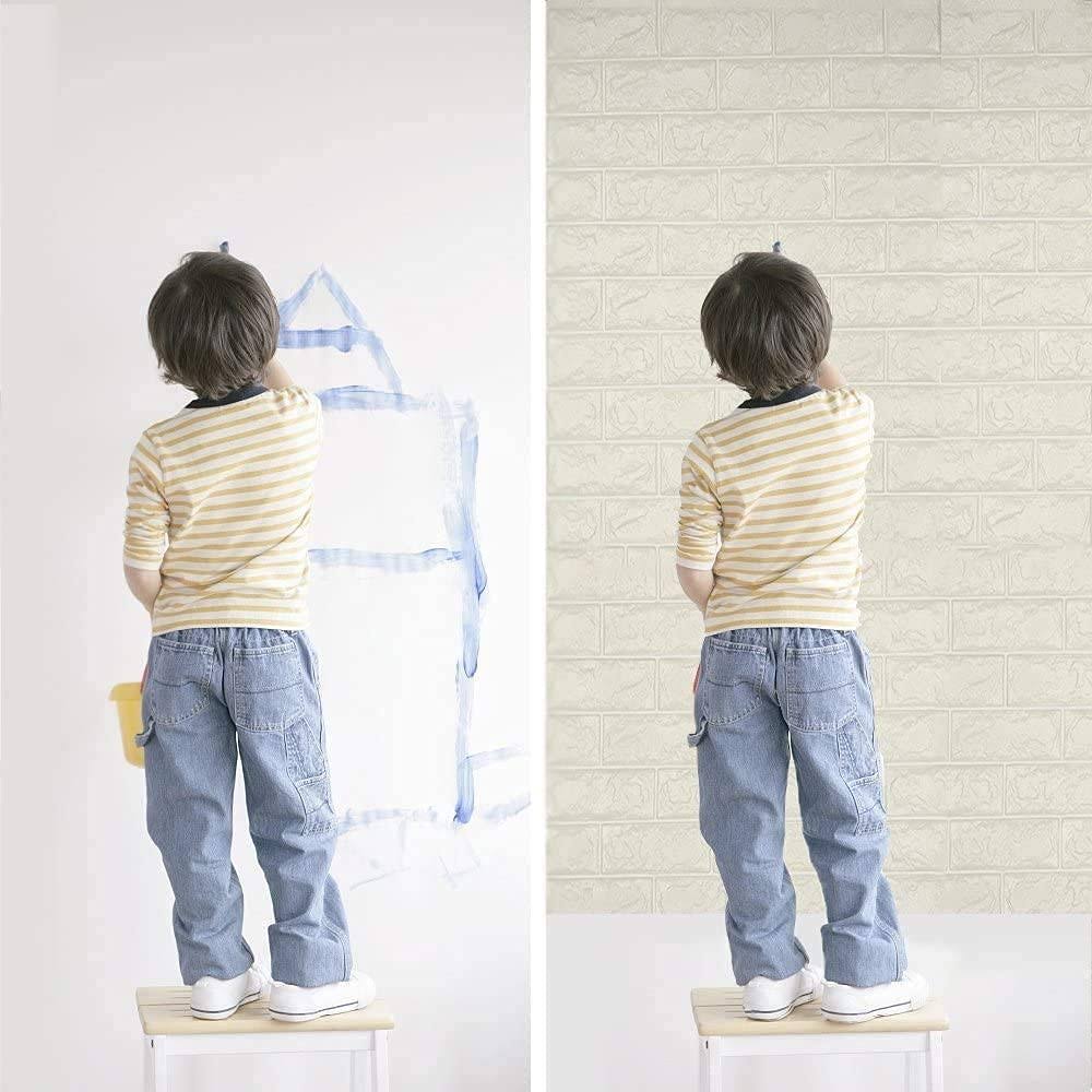CHMING 10pcs 3D Brick Wall Stickers, PE Foam Self-Adhesive Wallpaper Removable and Waterproof Art Wall Tiles for Bedroom Living Room Background TV