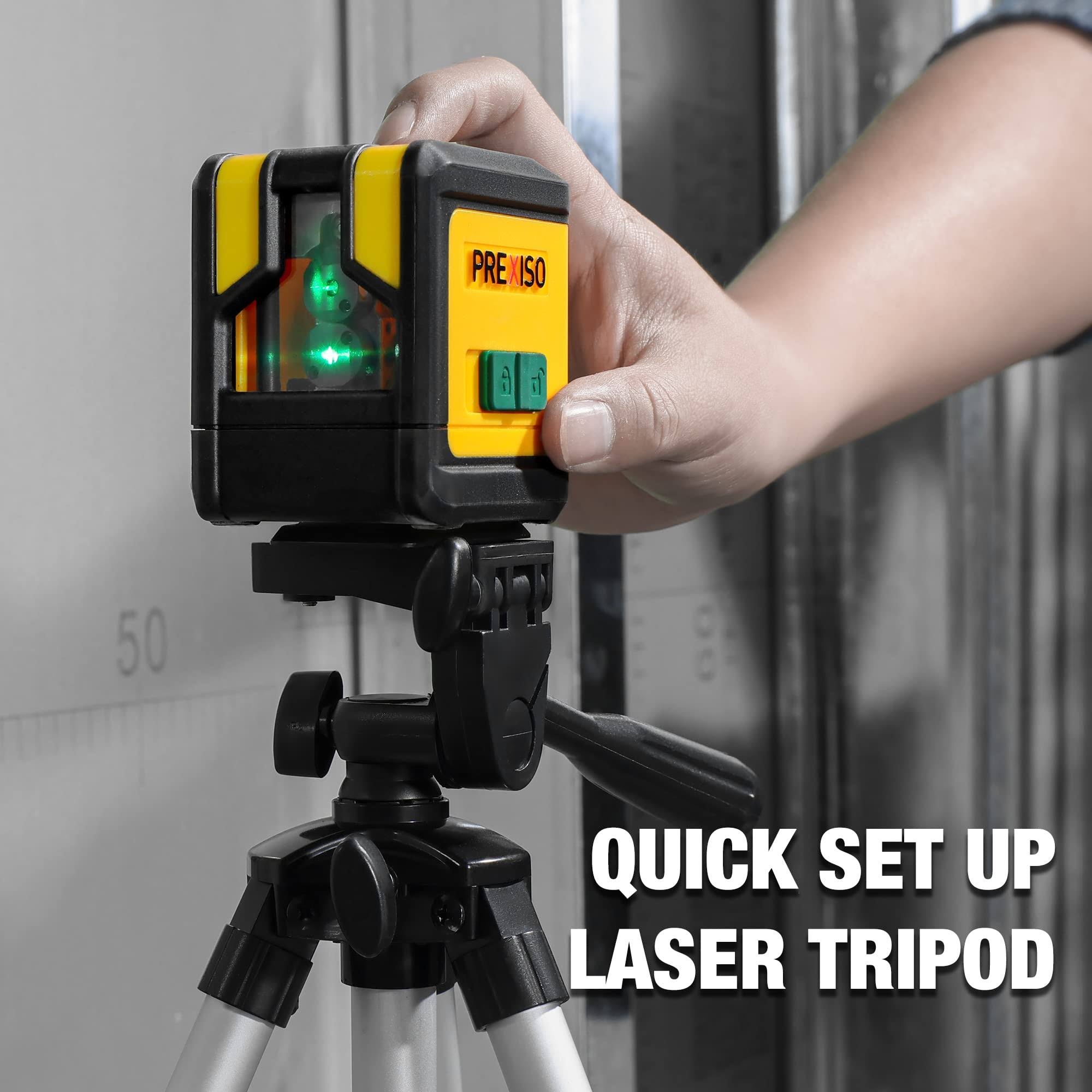 PREXISO Laser Level with Tripod 100ft Dual Modules Self Leveling Cross Line Laser Level Green Line Leveler Tool for Floor Tile Home Renovation Constru