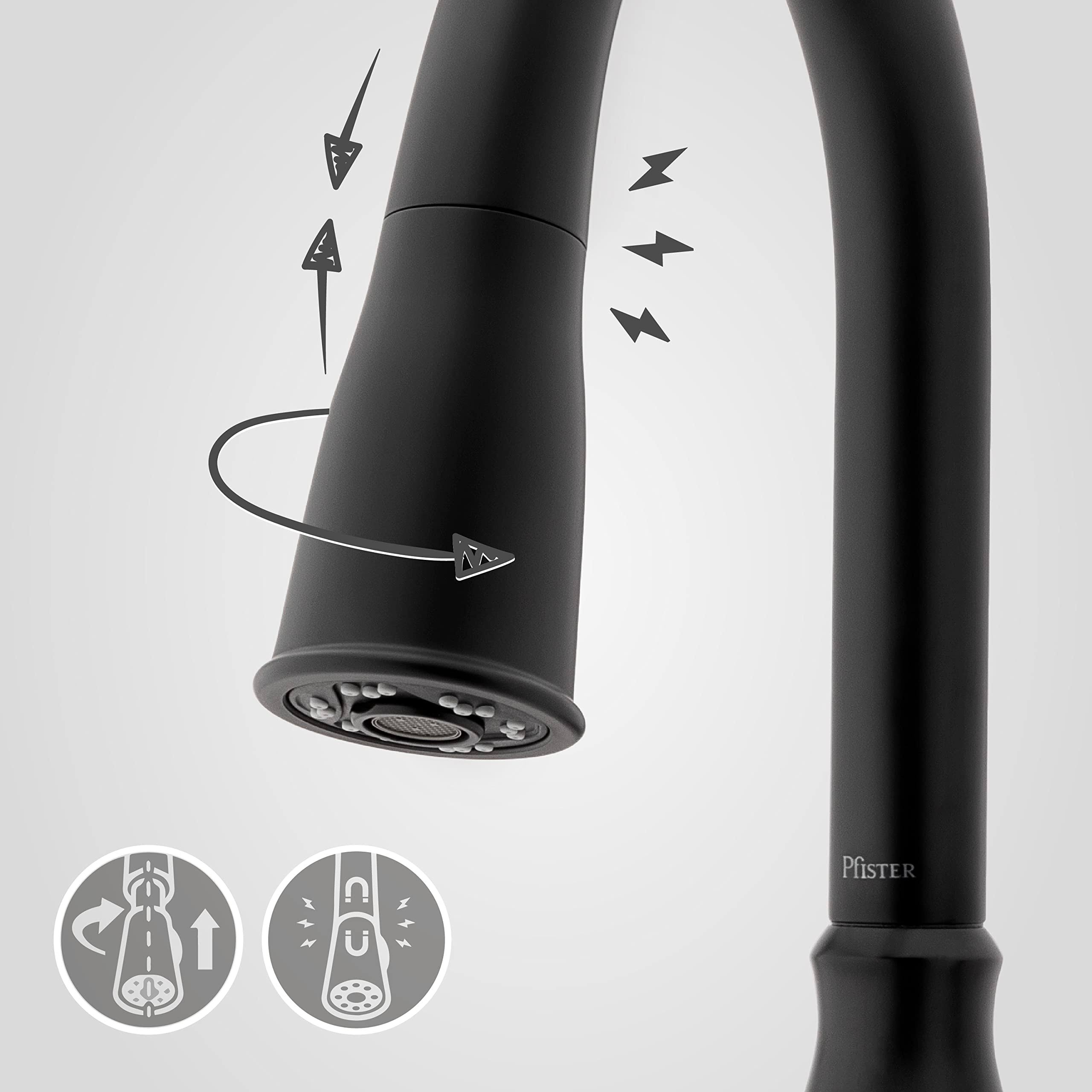 Pfister F-529-7RSSRB Rosslyn 1-Handle Pull-Down Kitchen Faucet Finish: Matte Black