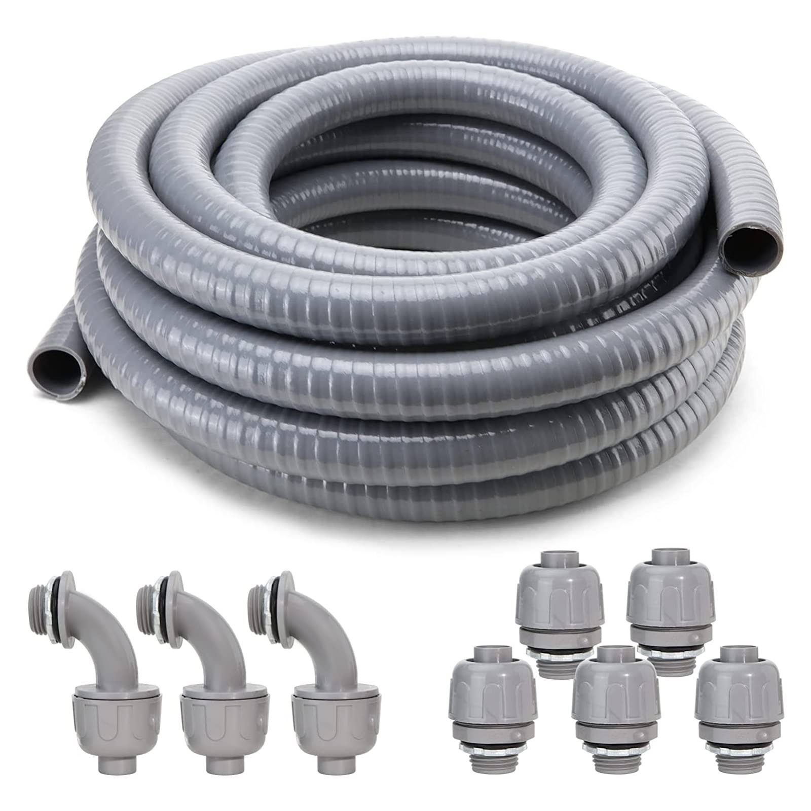 Dwale Liquid-Tight Conduit and Connector Kit,Flexible Non Metallic Liquid Tight Electrical Conduit,1/2inch 25ft Electrical Conduit Kit,With 5