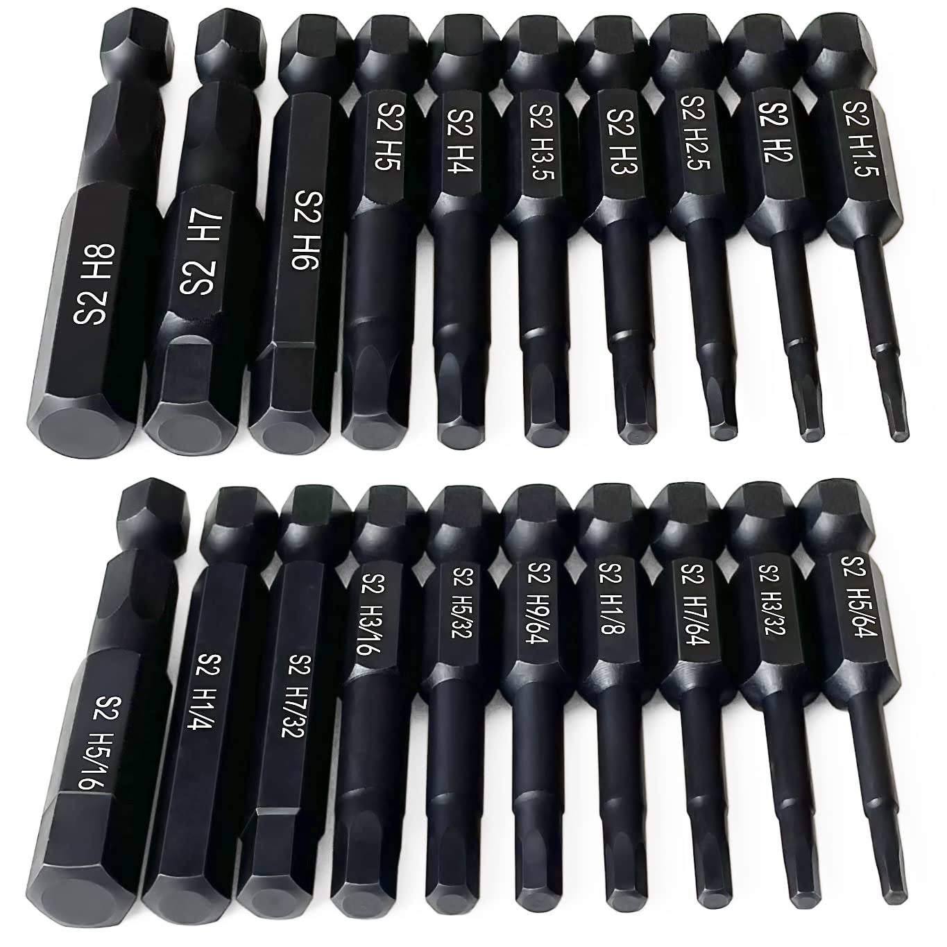 Hex Head Allen Wrench Drill Bit Set (10pc Metric & 10pc Sae), PTSLKHN Upgraded 1/4