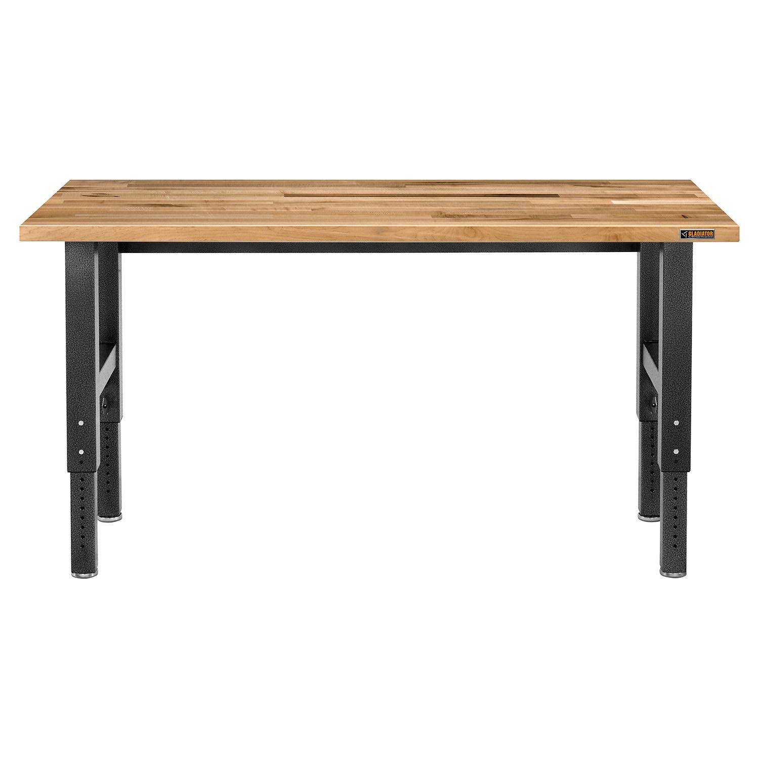 Gladiator- 6' Adjustable Height Hardwood Workbench- Hammered Granite