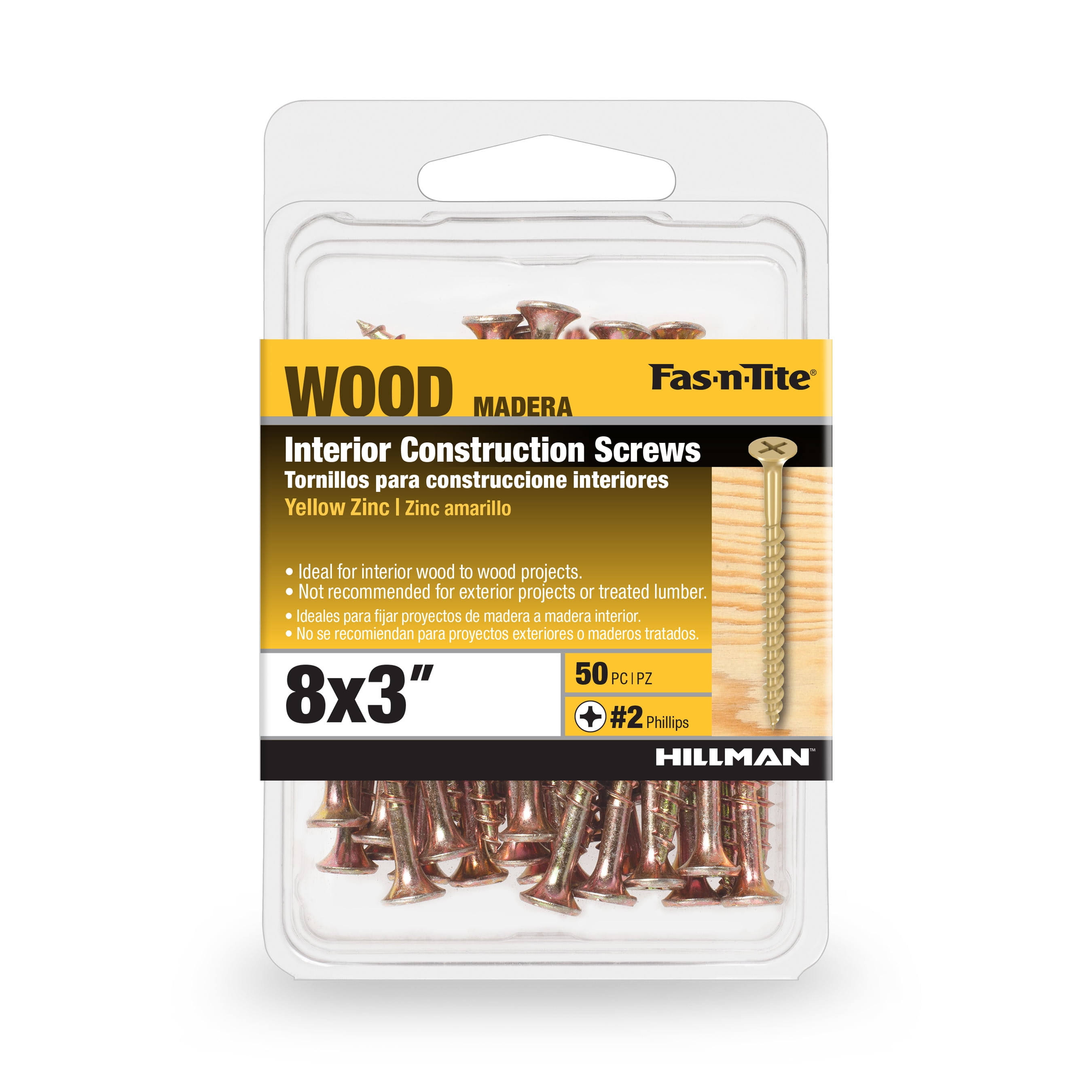 Hillman Fas-n-Tite Interior Wood Screws, 8 x 3 inch, Zinc Plated, Steel, Size: 8 inch x 3 inch 590950