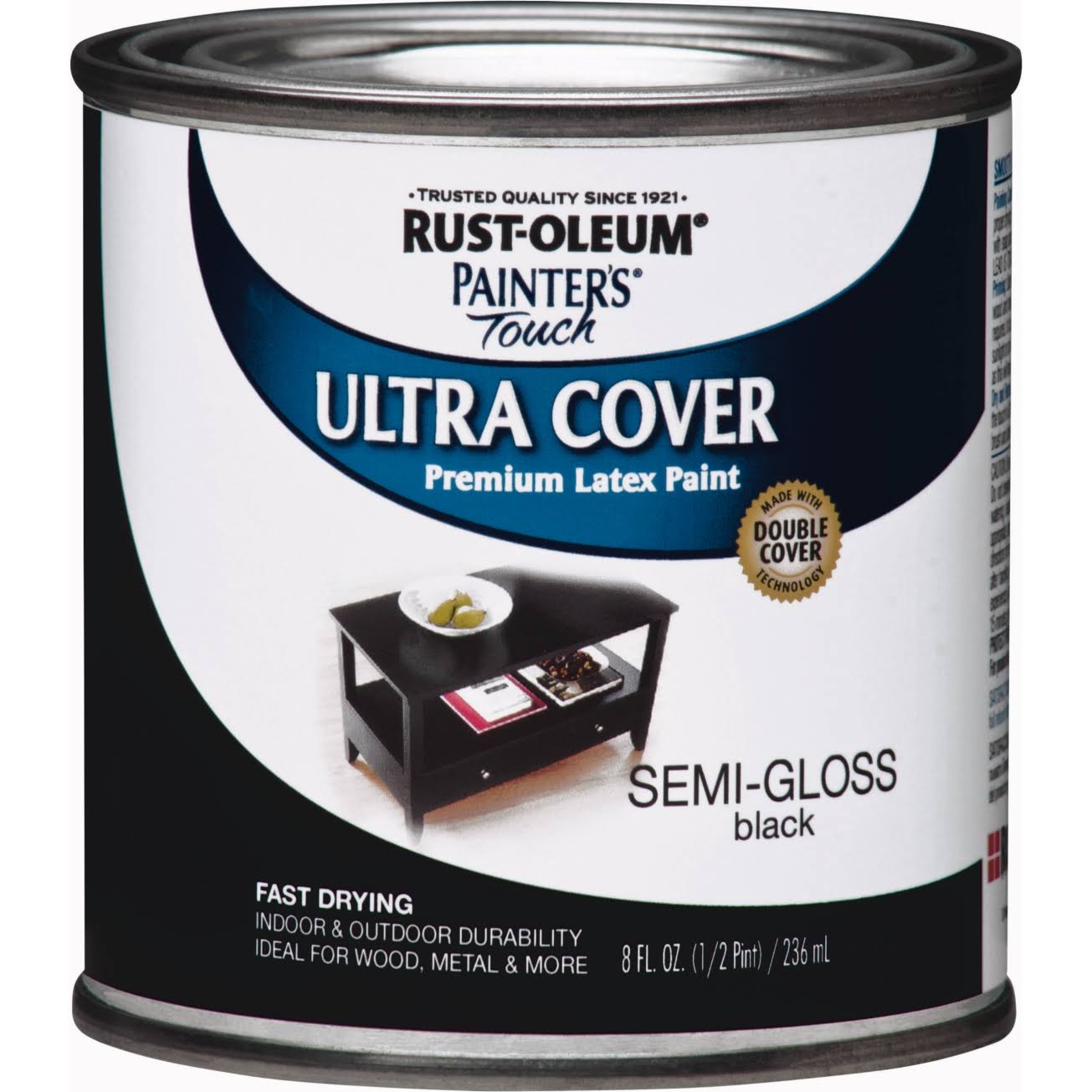 Rust Oleum Painter's Touch Ultra Cover Semi-Gloss Premium Latex Paint, Black- 8 oz can