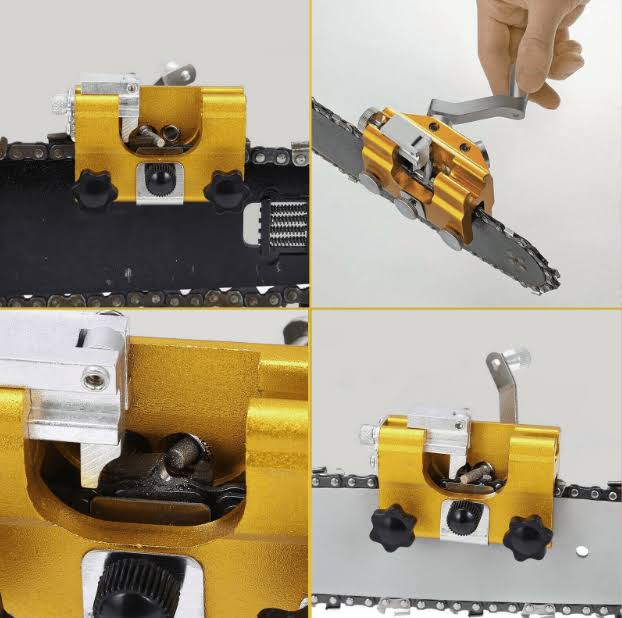 OMCCHK Chainsaw Sharpener Jig Kit, Portable Chainsaw Sharpening Tool with Burr Grinding Stone & Cleaning Brush, Manual Chain Saw Blade Sharpener