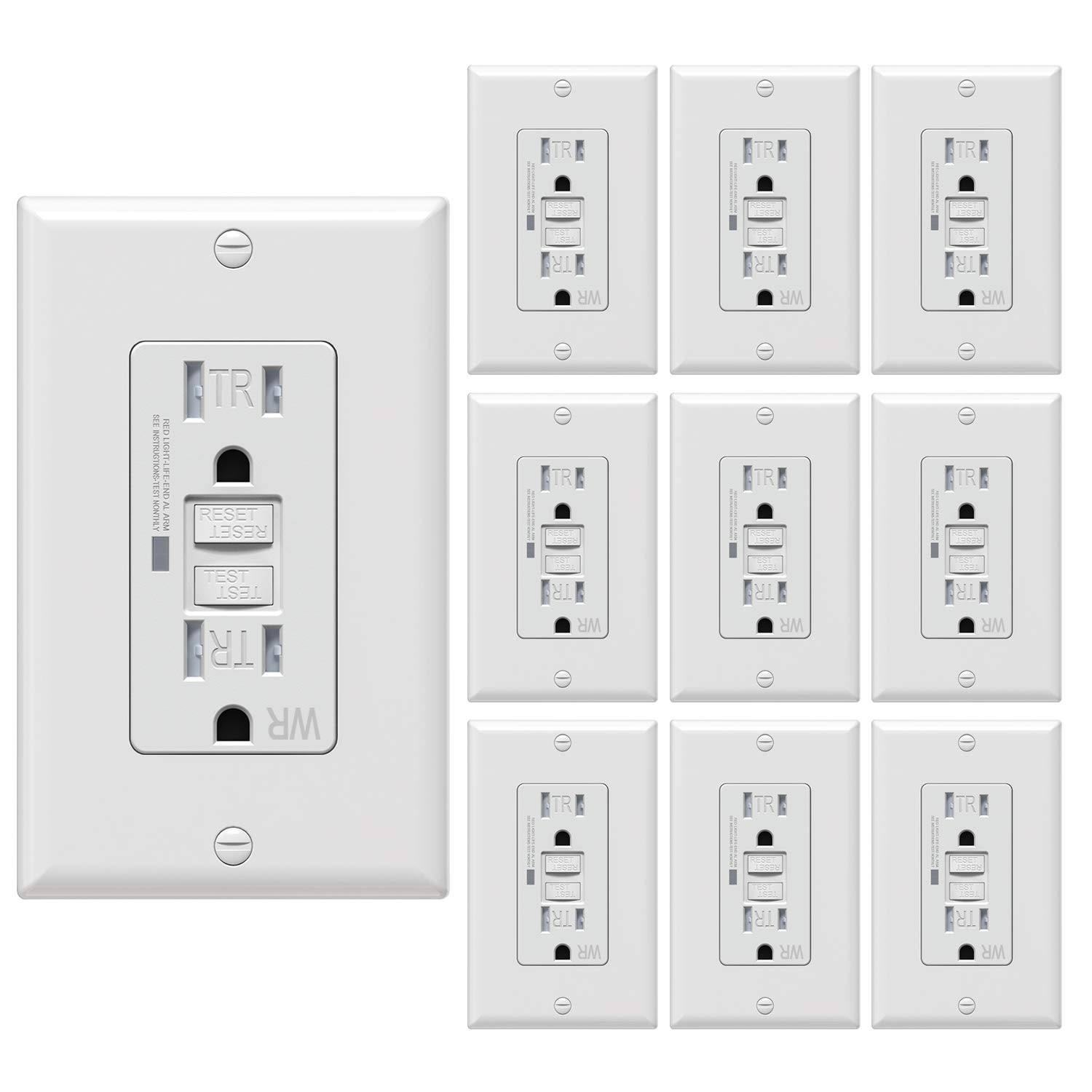 [10 Pack] WEBANG Self-Test GFCI Outlets, Tamper-Resistant and Weather-Resistant, GFCI Receptacle with LED Indicator, Decorative Wall Plates and Screws