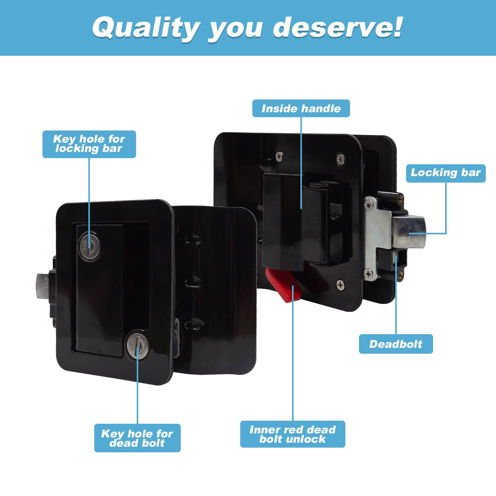 showingo RV Entry Door Lock, Black, Key Lock, Durable Zinc Alloy Material, Easy Installation with Hardware Included, Provides Security and