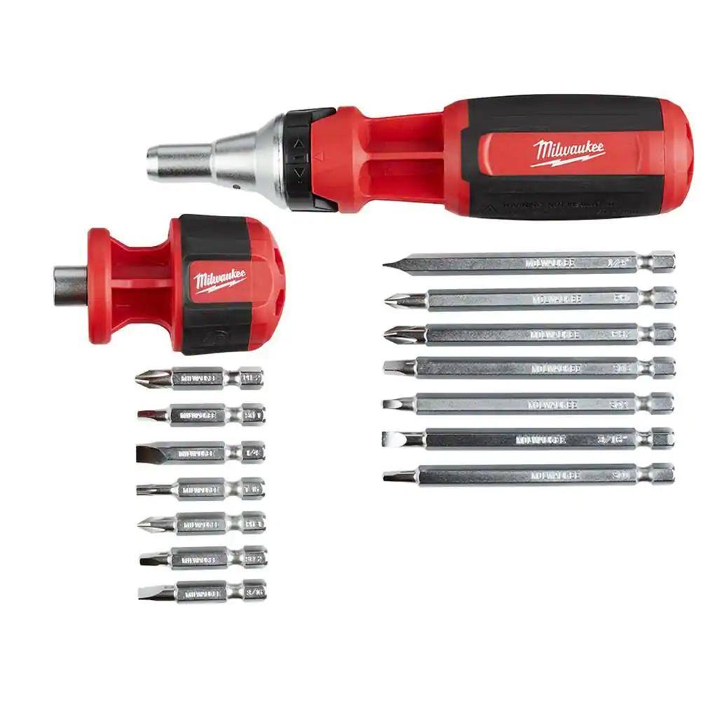 Milwaukee 4822232248222130 9-in-1 Square Drive Ratcheting Multi-Bit Screwdriver with 8-in-1 Compact Multi-Bit Screwdriver