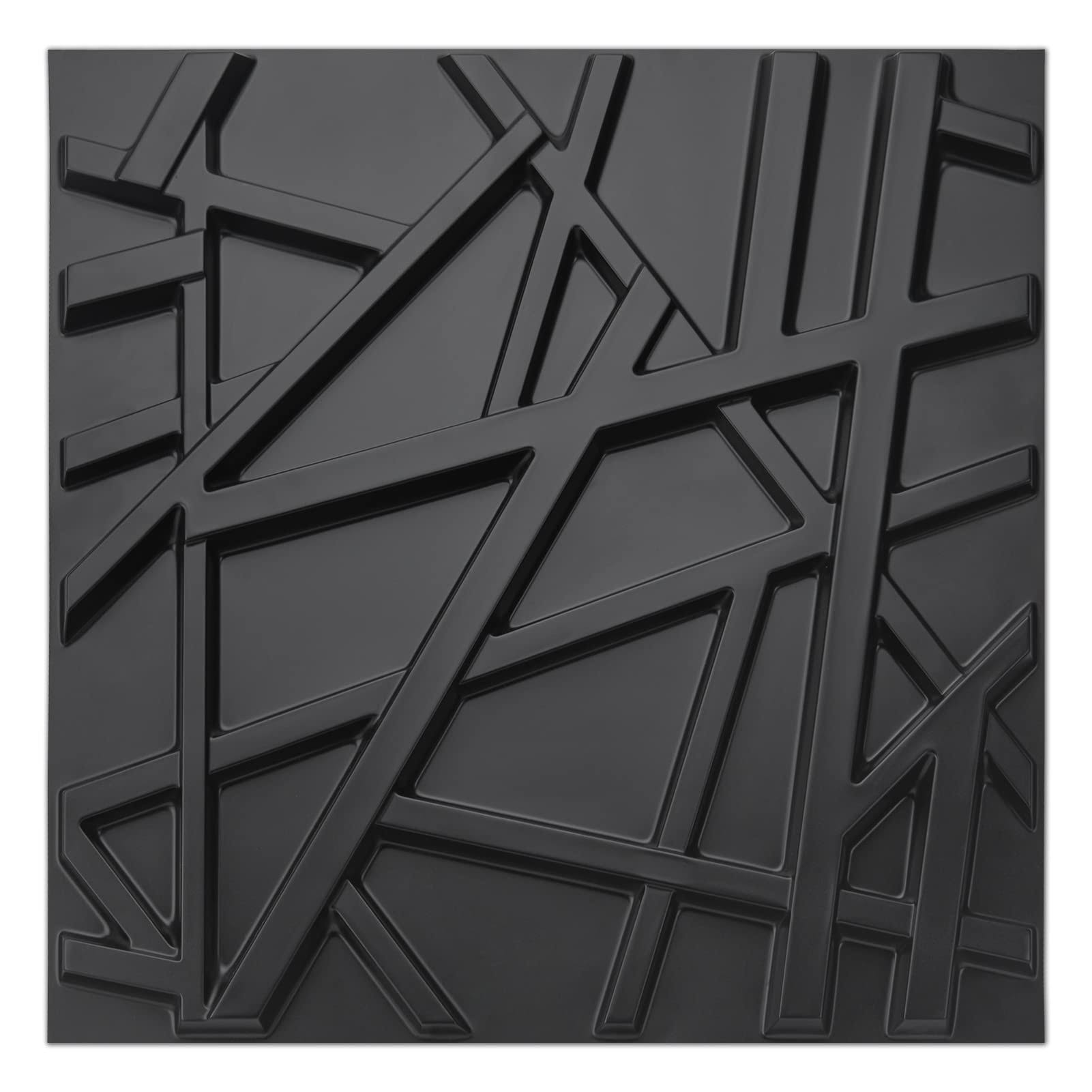 Art3d PVC Decorative Textures Black 3D Wall Panels for Interior Wall D��cor, Black Wall Decor,Pack of 12 Tiles 32 Sq ft A10045BK