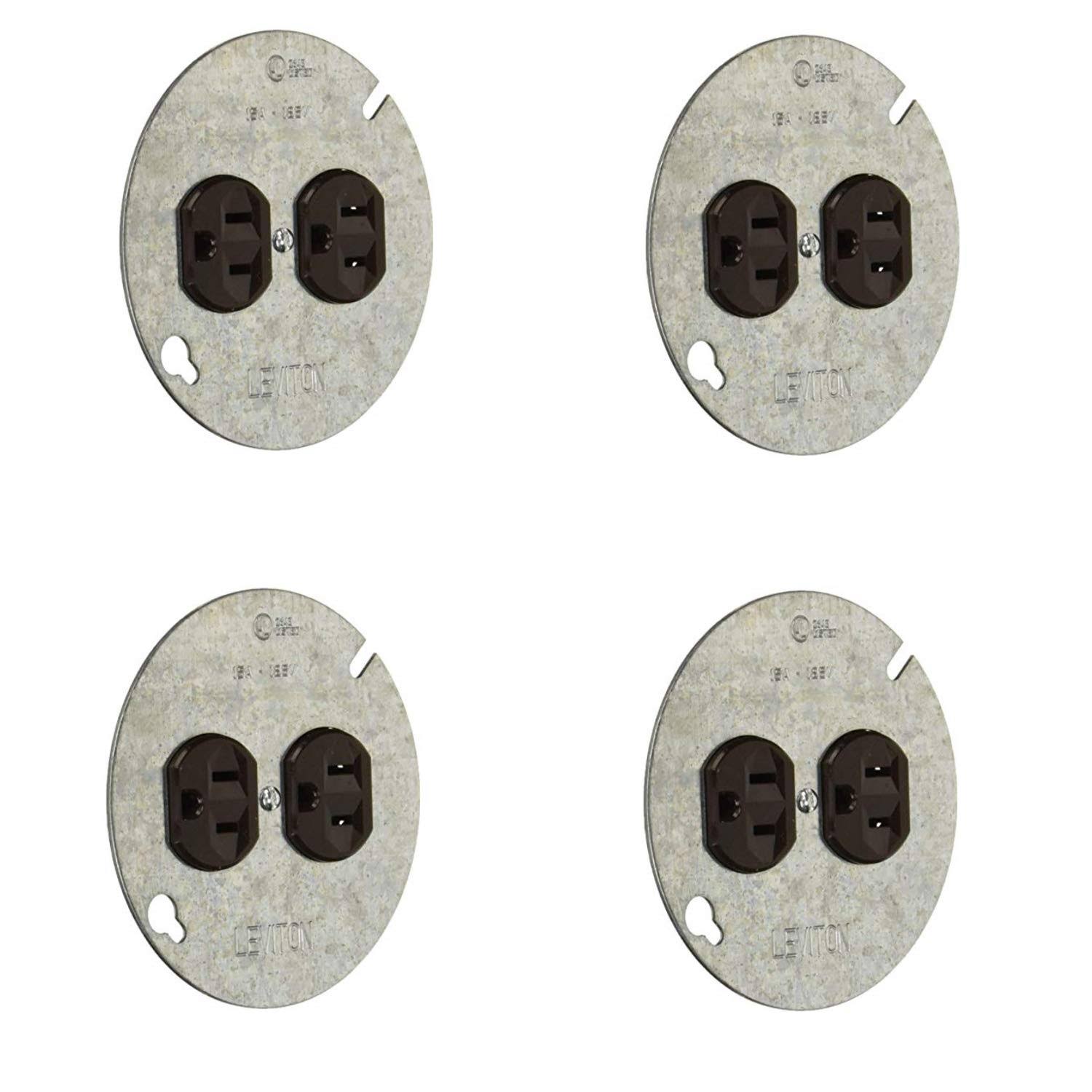 5042 15 Amp, 125 Volt, Duplex Receptacle on 4-Inch Cover, Zinc Plated Steel- 4 Pack