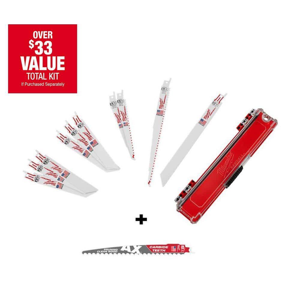 Milwaukee Sawzall Wood and Metal Cutting Bi-Metal Reciprocating Saw Blade Set Plus Carbide Pruning Blade (11-Piece)