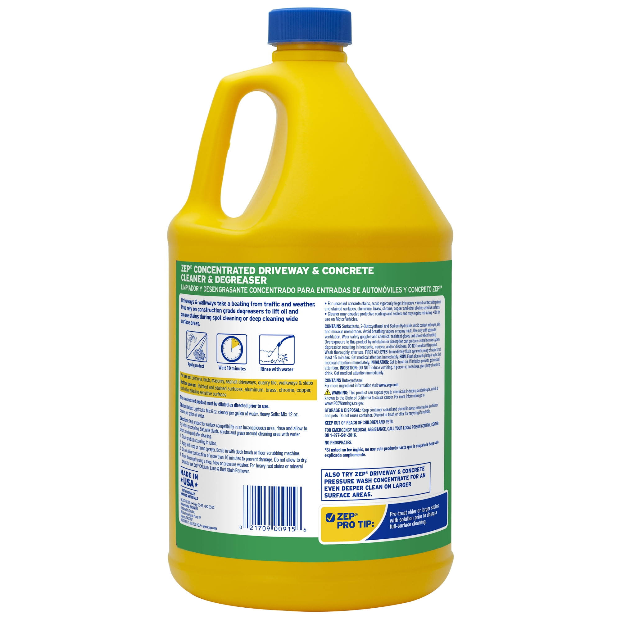 Zep Driveway, Masonry and Concrete Cleaner and Degreaser- 1 Gallon (Case of 4) ZUCON128- Concentrated Formula Makes 20 Gallons