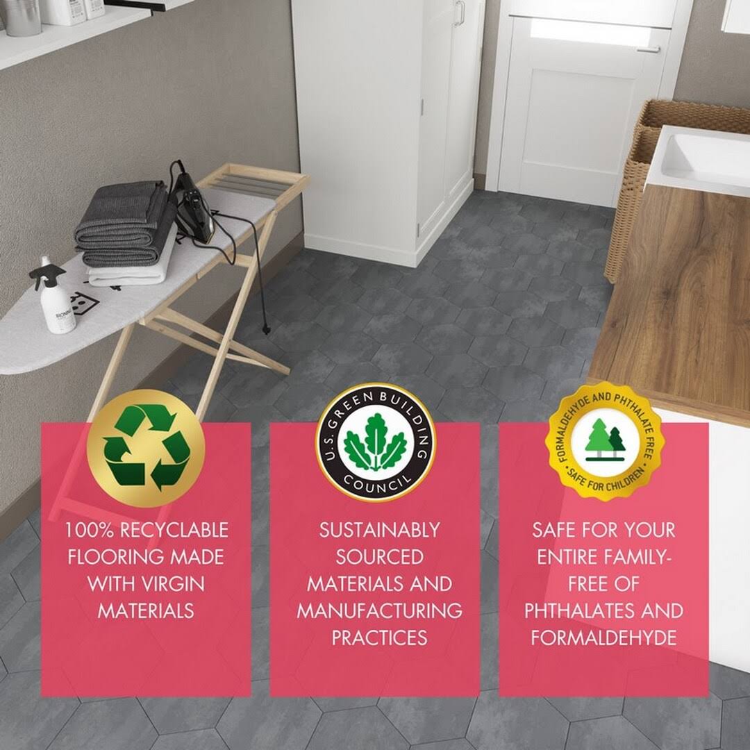 Lucida USA BaseCore Hex Gray 12 Mil x 5.75 in. W Waterproof Peel and Stick Vinyl Plank Flooring (21.5sqft/case)