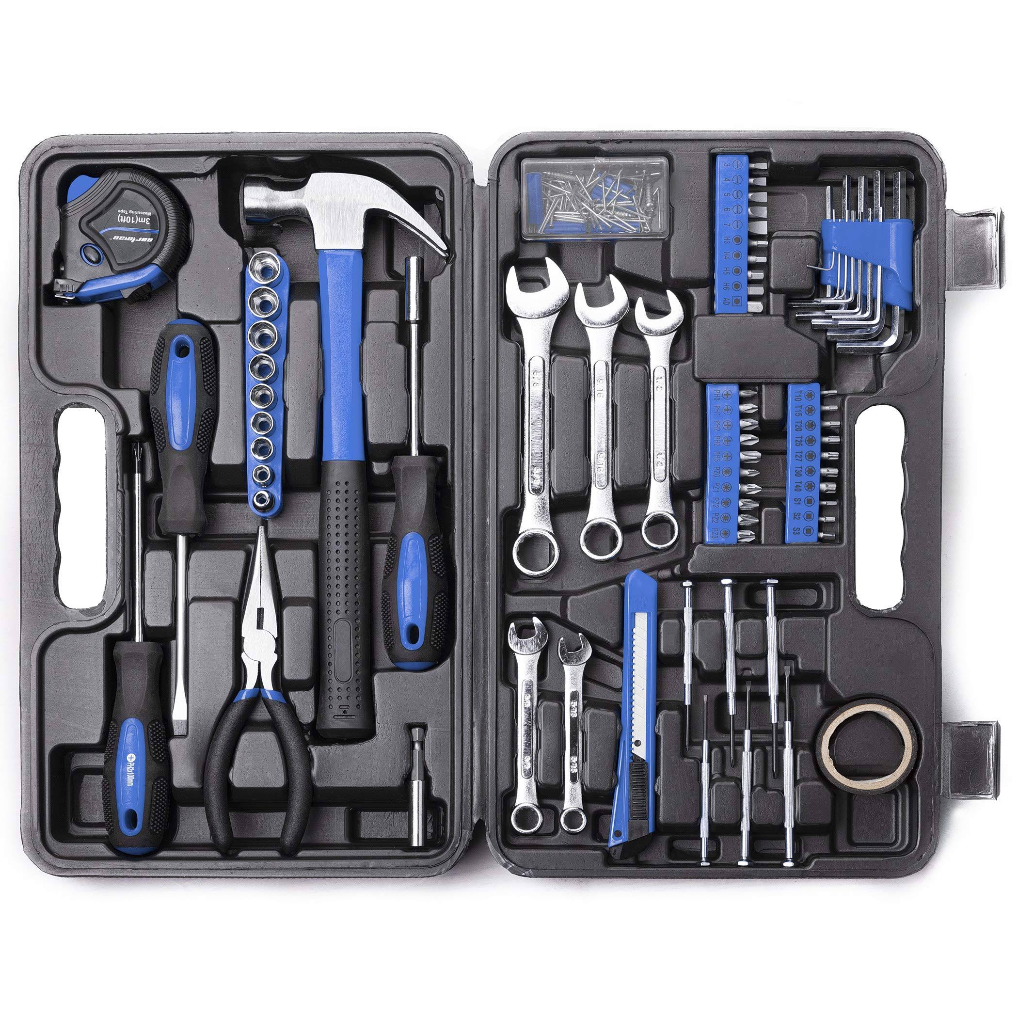 Cartman 148Piece Tool Set General Household Hand Tool Kit with Plastic Toolbox Storage Case Blue