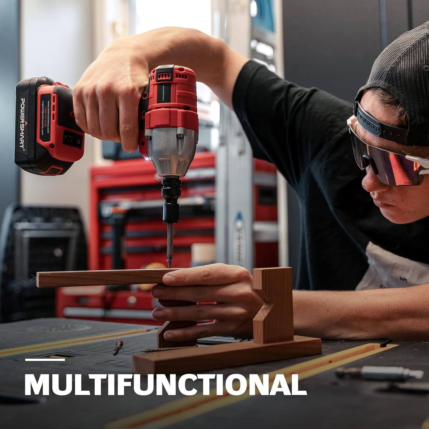 Powersmart Brushless Cordless Impact Wrench 1/2 in. with Friction Ring, 2.0Ah 20V Battery and Fast Charger, Power Bits/Nut Drivers/Sockets Set