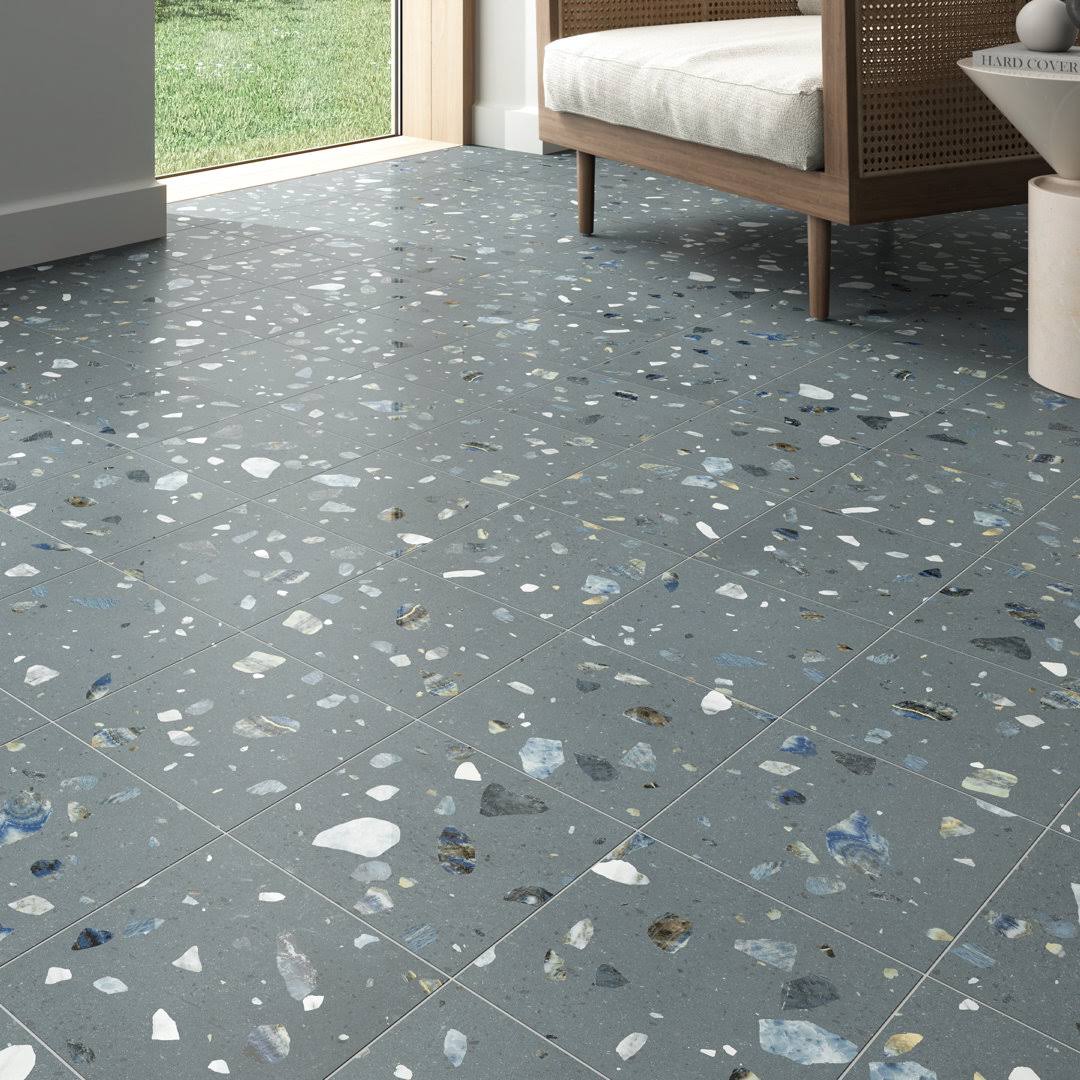 MOLOVO Terrazo Avio Blue 8.03 in. x 8.03 in. Matte Porcelain Floor and Wall Tile (11.19 Sq. ft./Case)