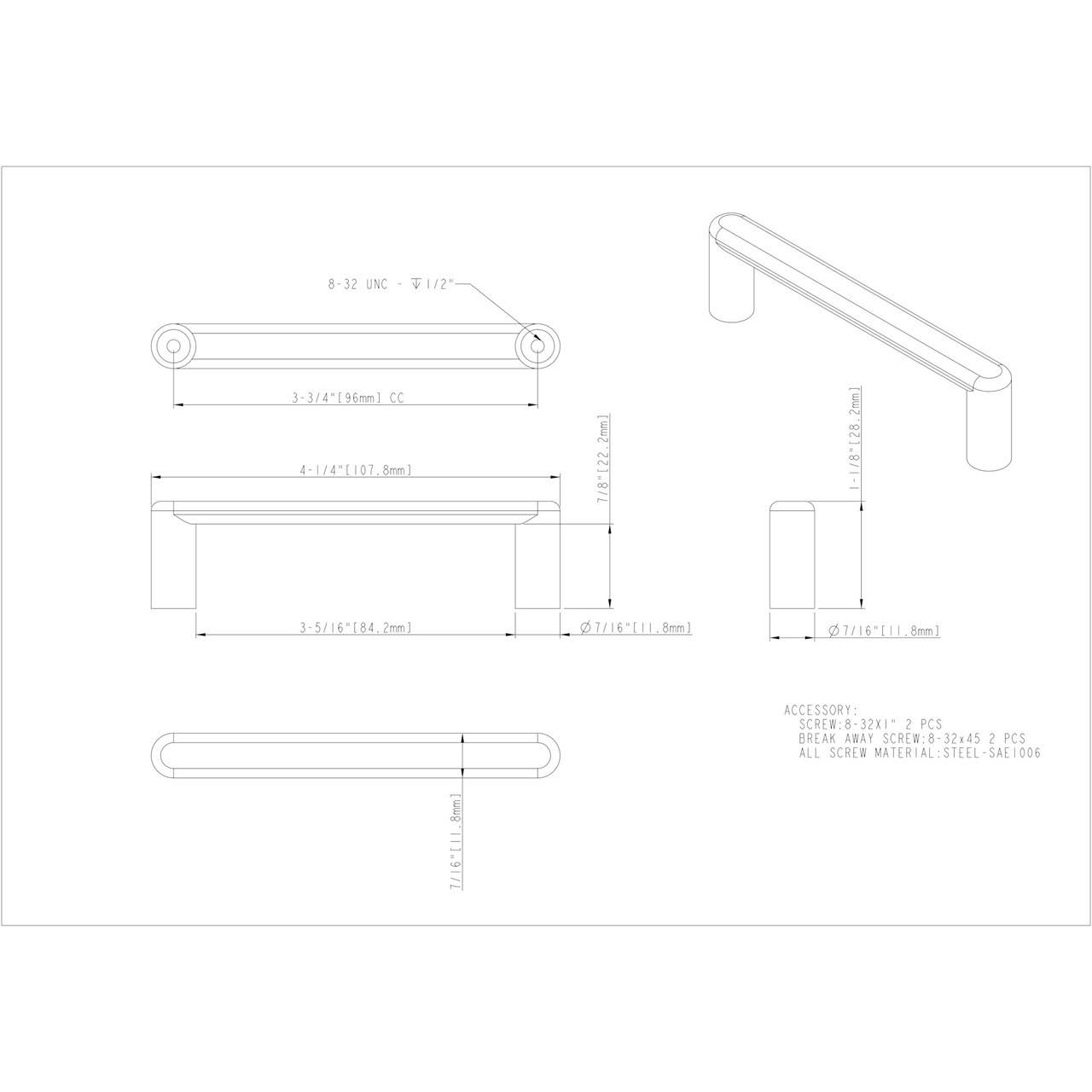 Elements 105-96SBZ 96 mm Center-to-Center Satin Bronze Gibson Cabinet Pull