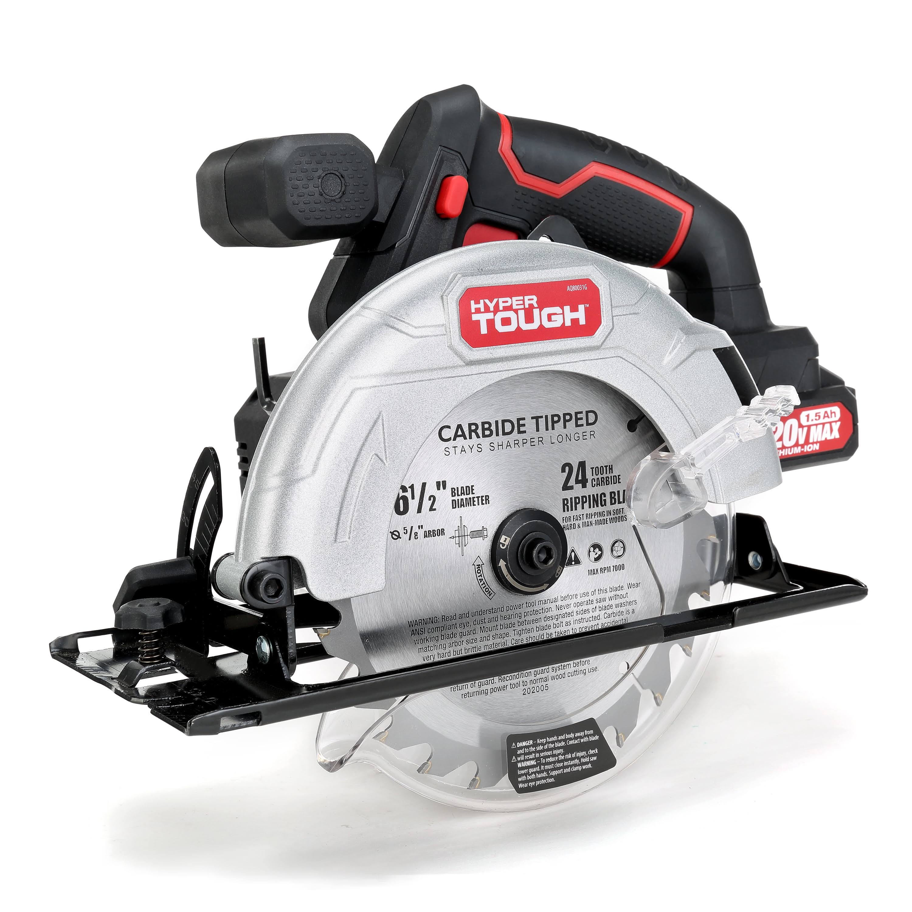 Hyper Tough 20V Max Lithium Ion Cordless 6-1/2 inch Circular Saw with 1.5Ah Lithium-Ion Battery, Charger, Blade & Rip Fence