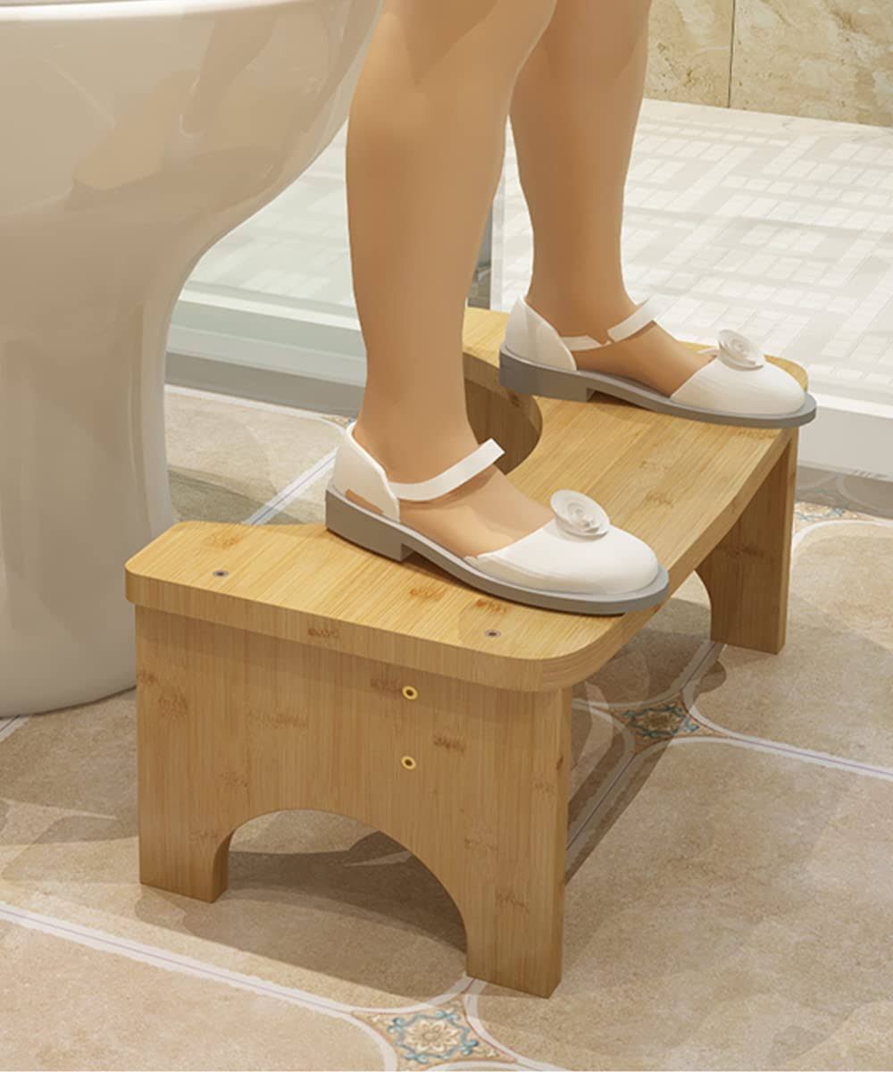 Bamboo Toilet Stool for Adults, JACNITAD 6.5 inch Toilet Poop Stool, Bathroom Toilet Poop Stool with Non-Slip Mat for Adults, Children, Original