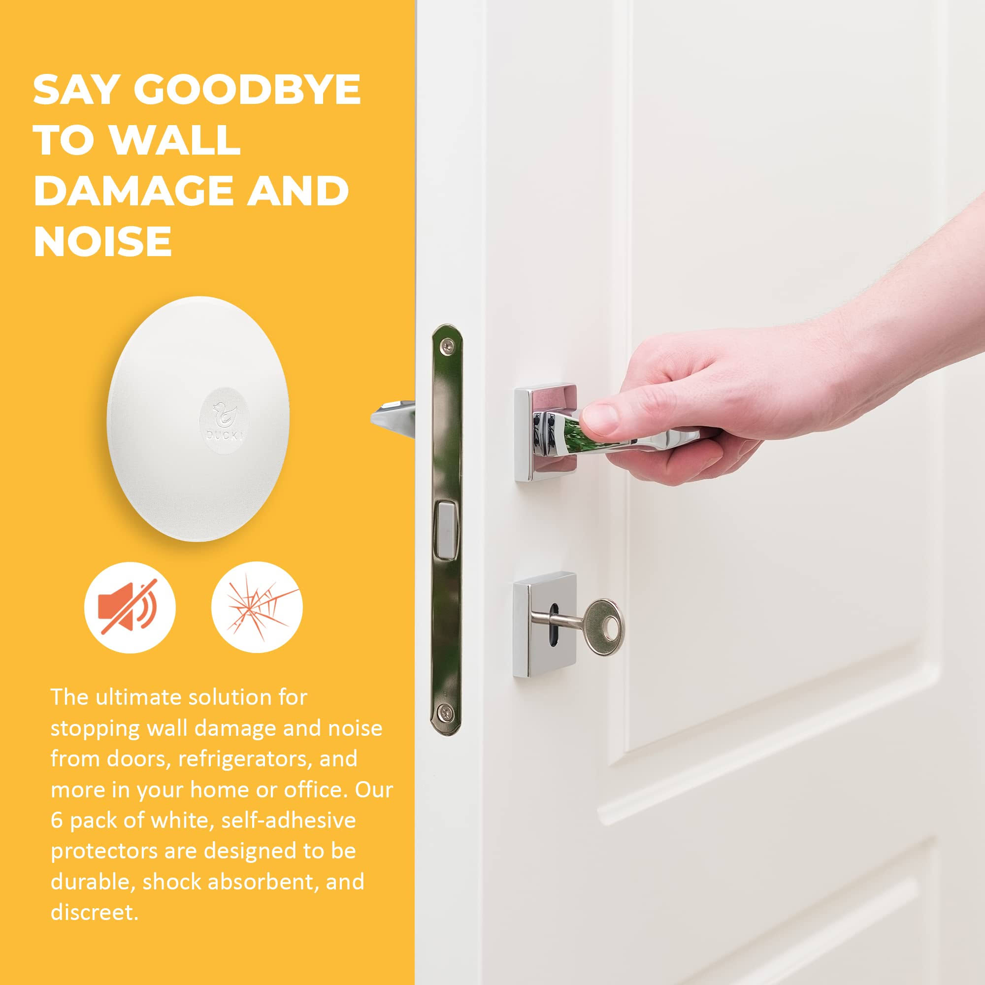 Ducki Wall Protectors- 2 Pack White- Self Adhesive, Reusable Solution for Stopping Wall Damage & Noise from Doors, Refrigerators & More in Your
