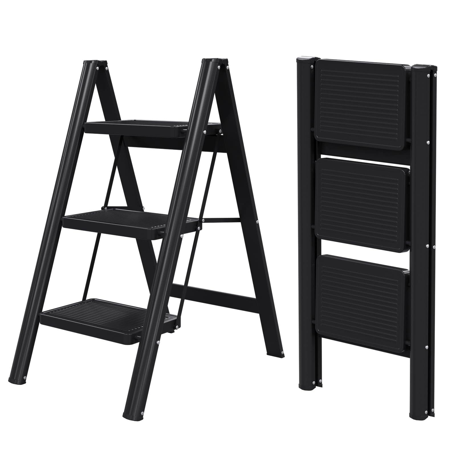 Step Ladder EFFIELER 3 Step Ladder 3 Folding Step Stool with Handrails, Sturdy Step Stool for Adult, 500lbs Capacity Sturdy& Portable Ladder for