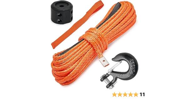 SAMOUT Synthetic Winch Rope Kit, 3/16in x 50ft 8350LBs Cable + Forged 13500LBS Winch Hook + Rubber Stopper + Safety Pull Strap