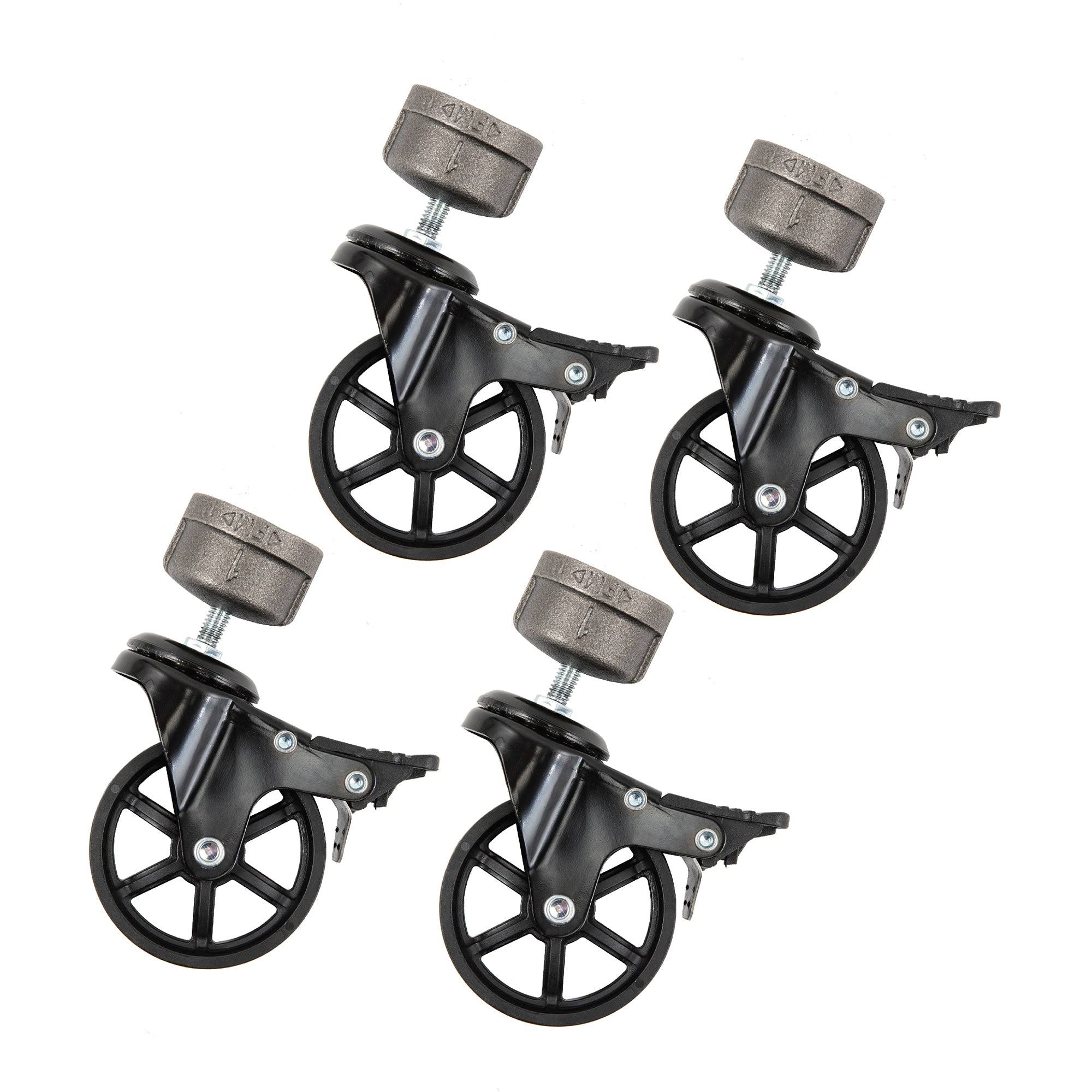Pipe Decor 1 in. Black Malleable Iron Cap Fitting with 3 in. Caster Wheel for Pipe Furniture (4-Pack)