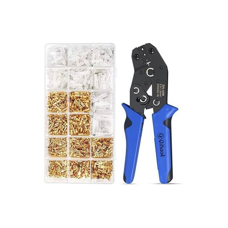 Wire Terminal Crimping Tool Kit, Qibaok Ratcheting Wire Crimper AWG 22-16(0.5-1.5mm2) with 500pcs Female Male Spade Connectors & Bullet Connectors
