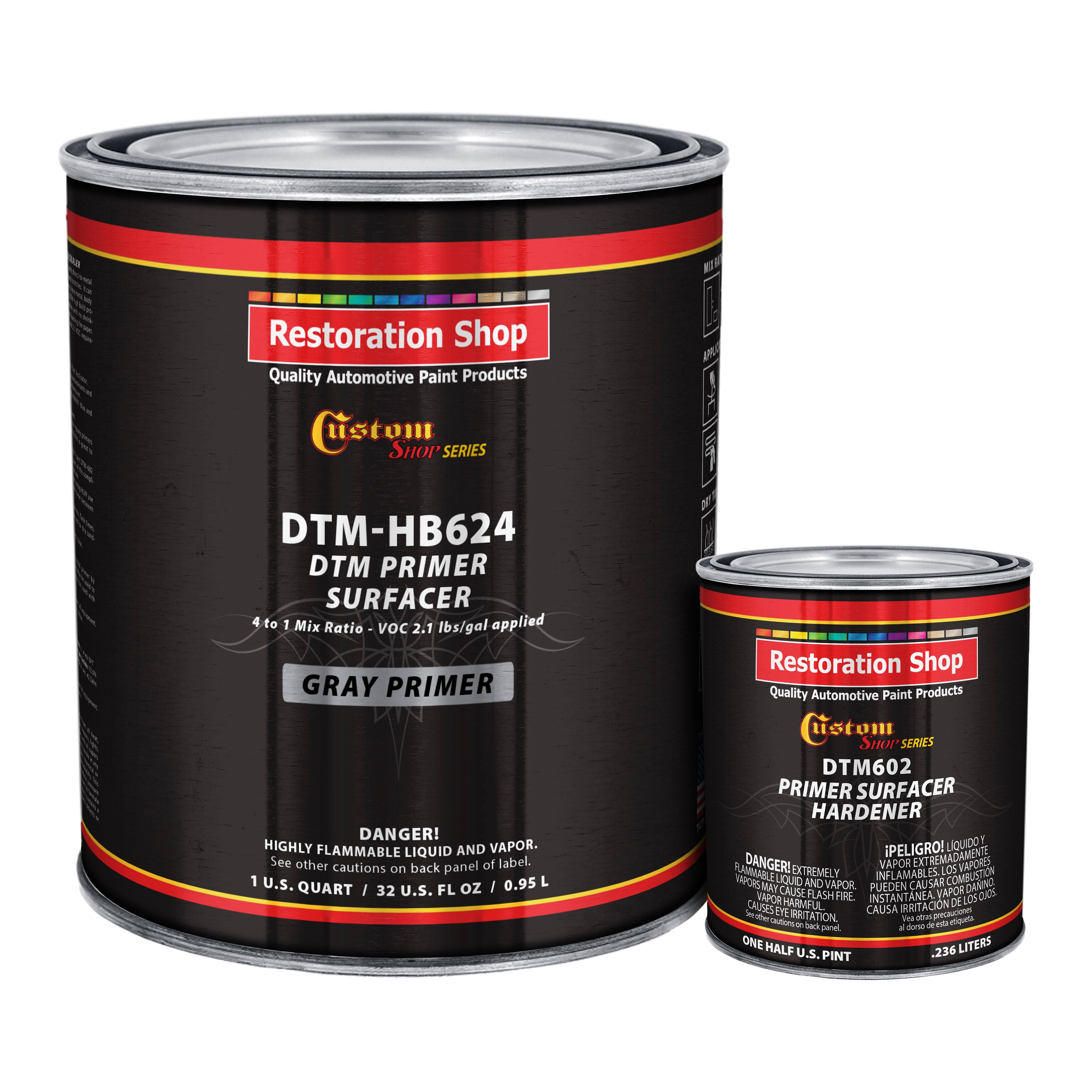 Custom Shop Gray DTM High Build Urethane Primer Surfacer (Direct to Metal) 2.1 Voc, 1-1/4 Quart Kit- Fast Dry High-Performance Primer- Automotive