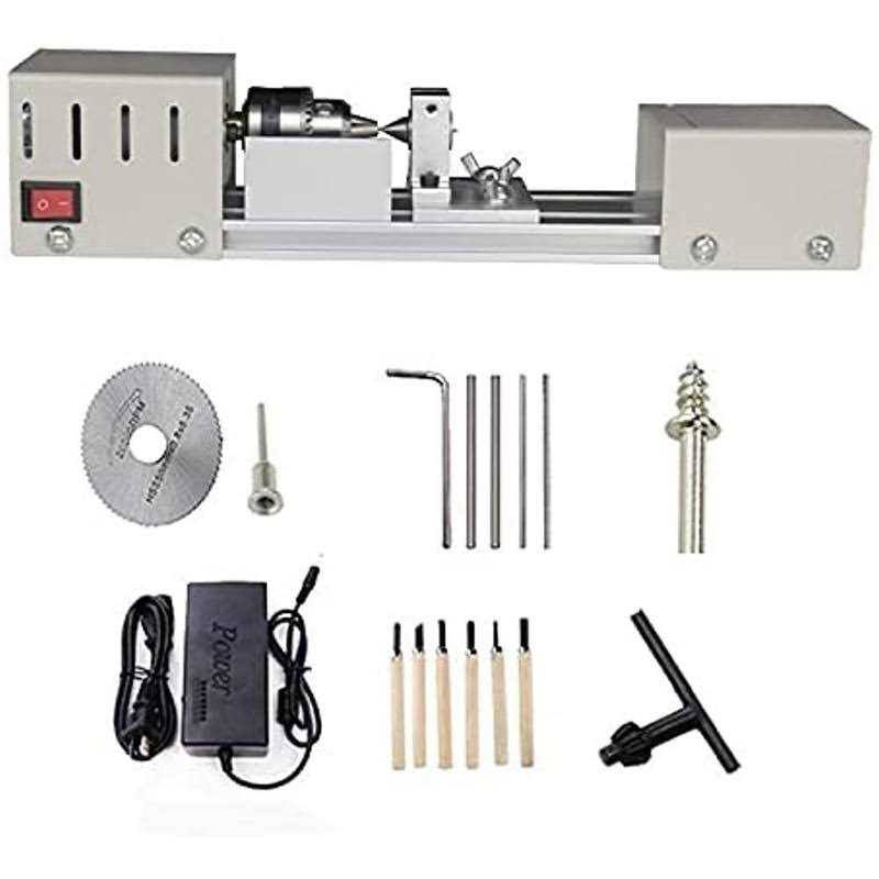 Jinegelela Professional Mini Lathe Machine, Lathe Tools Woodworking Machine, Lathe Beads Polisher, CNC DIY Woodworking Wood Lathe Machine (Silver)