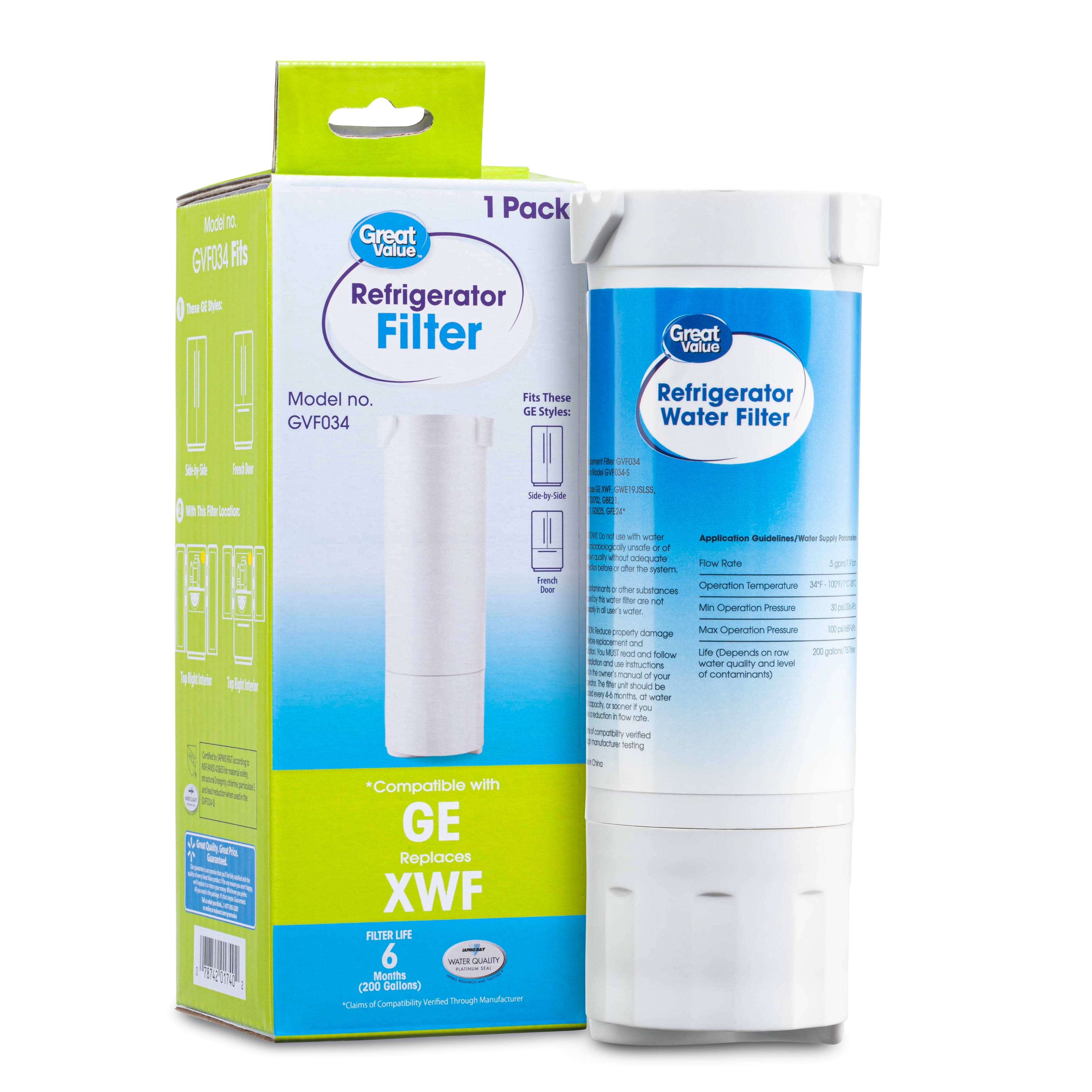 Great Value GVF034 Replacement Refrigerator Water Filter, XWF, 1 Pack