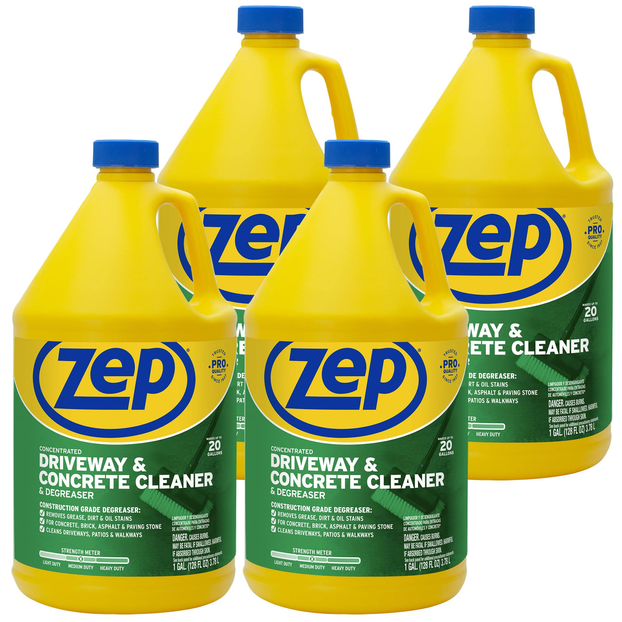 Zep Driveway, Masonry and Concrete Cleaner and Degreaser- 1 Gallon (Case of 4) ZUCON128- Concentrated Formula Makes 20 Gallons