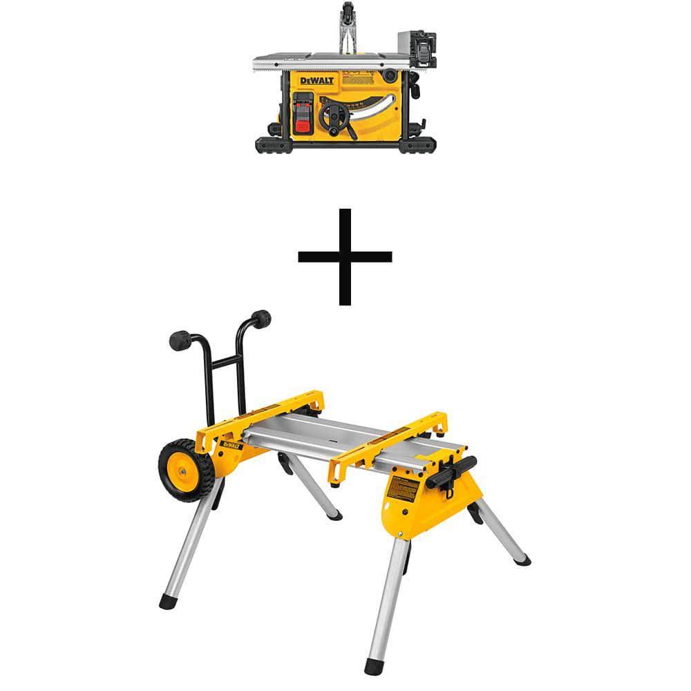 DeWalt 15 Amp Corded 8-1/4 in. Compact Portable Jobsite Tablesaw with Heavy-Duty Rolling Stand with Quick-Connect Brackets