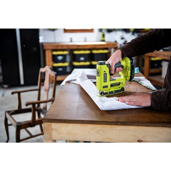 Ryobi One+ 18V Cordless Compression Drive 3/8 in. Crown Stapler with Lithium-Ion 2.0 Ah Compact Battery