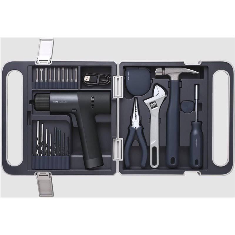 Hoto Cordless Drill Tool Set Box, Tool Gift Ideas, Portable DIY Tool Kit, Cordless Combo Kit, Unique LED Screen, Intelligent Digital Display