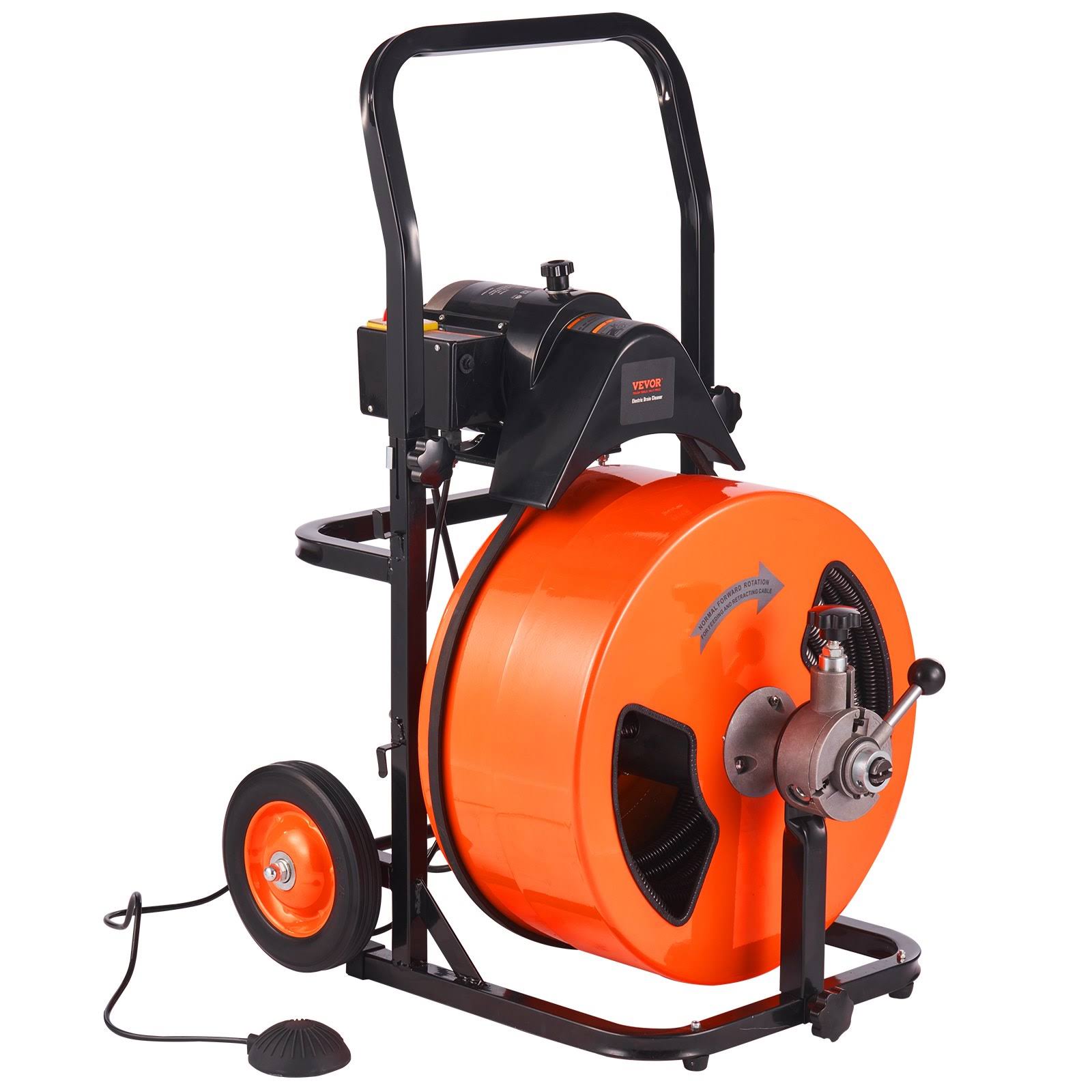 VEVOR Drain Cleaning Machine 100ft x 3/4 inch, Sewer Snake Machine Auto Feed, Drain Auger Cleaner with 4 Cutter & Air-Activated Foot Switch for 1