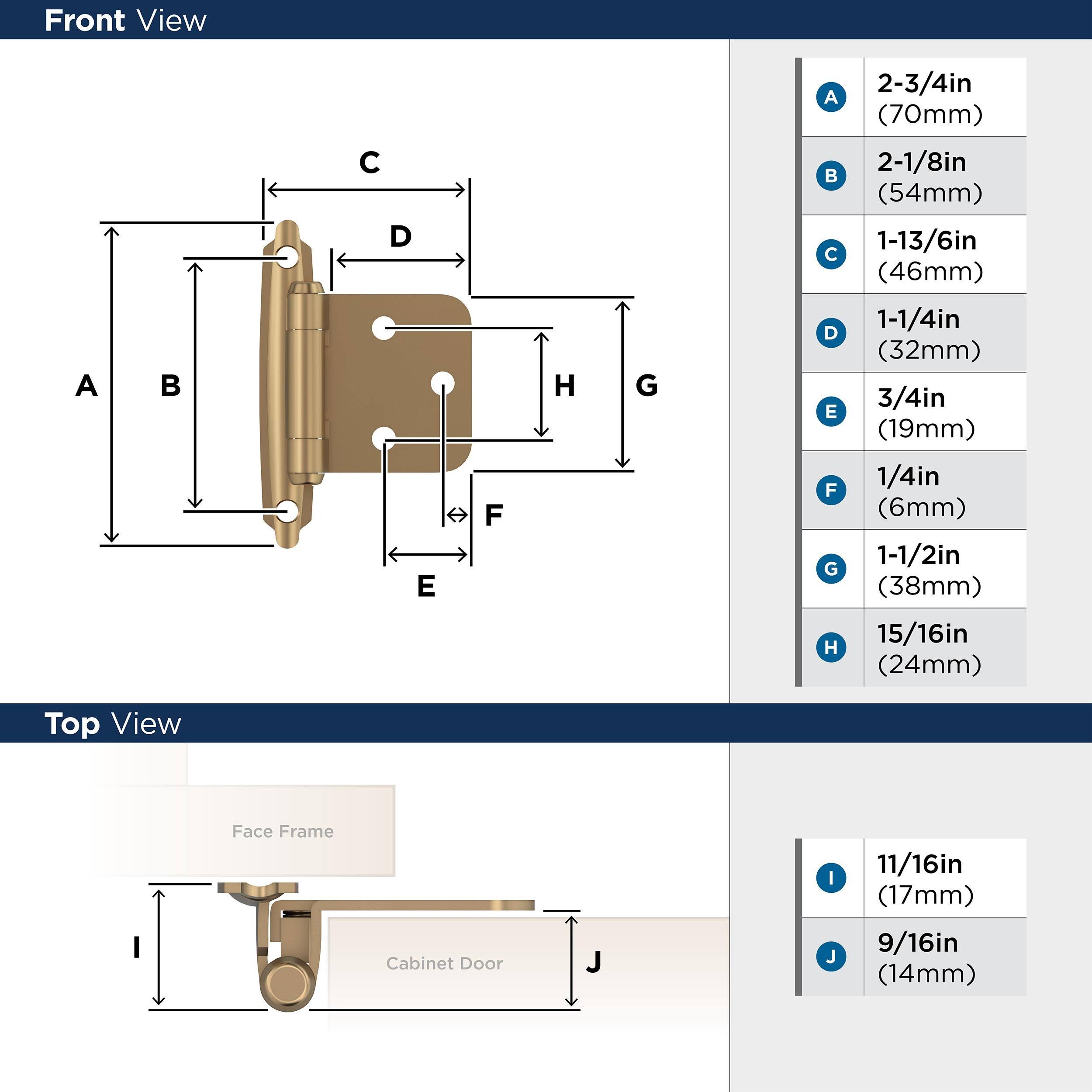 Amerock Self Closing Face Mount Variable Overlay Cabinet Hinge- Champagne Bronze (Pair)