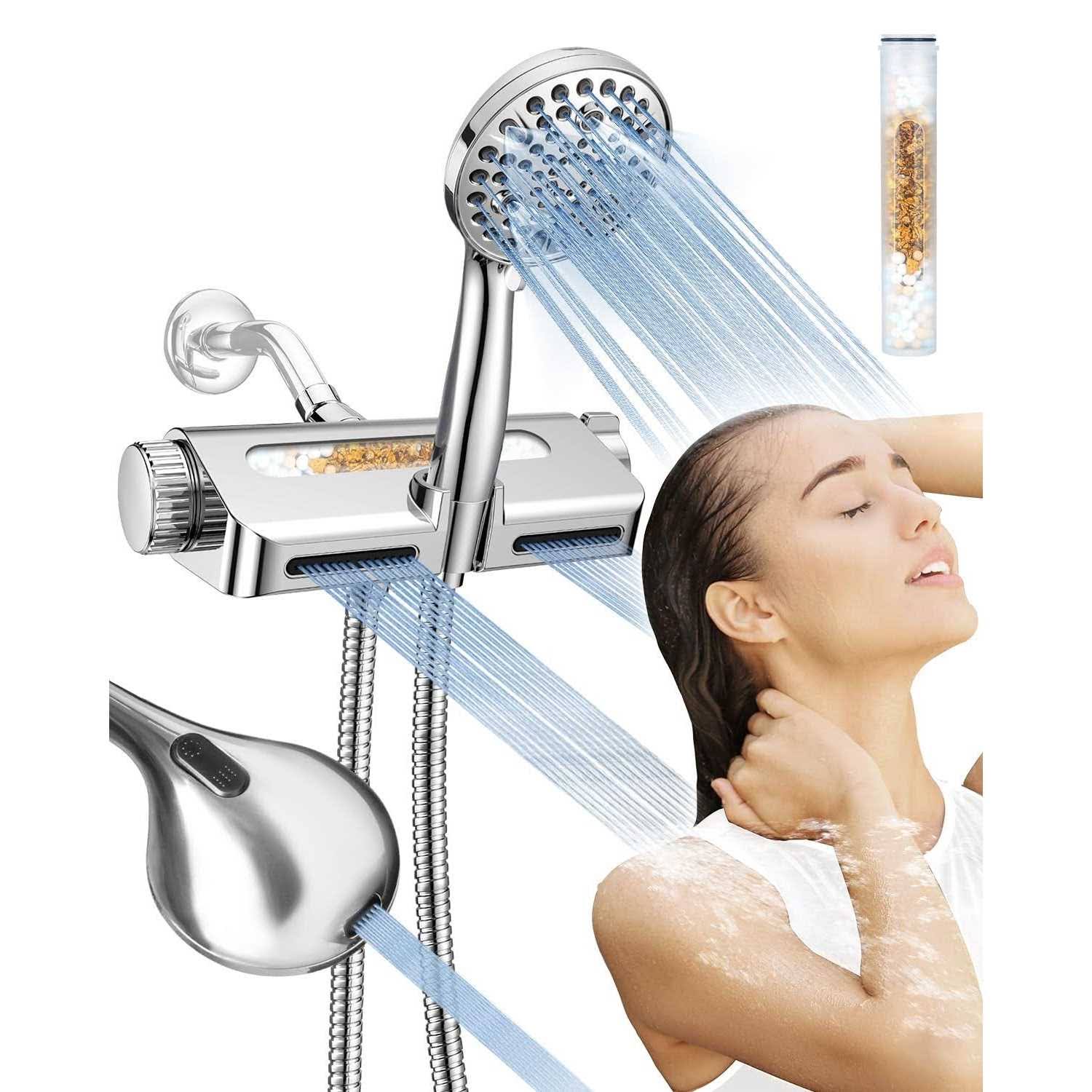 MakeFit Filtered Shower Head with Handheld Combo- Dual 2-in-1 Spa System with Massage Shower Head and 10 Modes Hand Held High Pressure Buit in