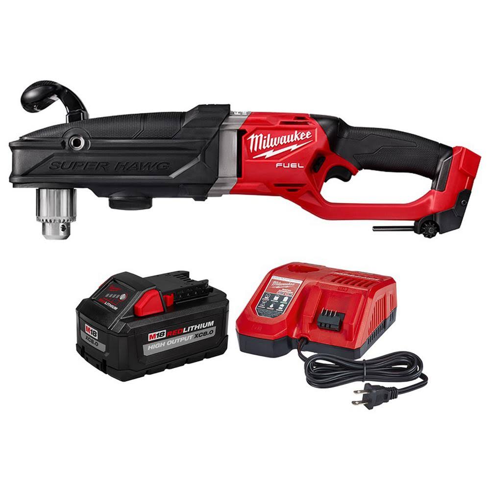 Milwaukee M18 Fuel 18V Lithium-Ion Brushless Cordless Gen 2 Super Hawg 1/2 in. Right Angle Drill with 8.0 Ah Battery & Charger