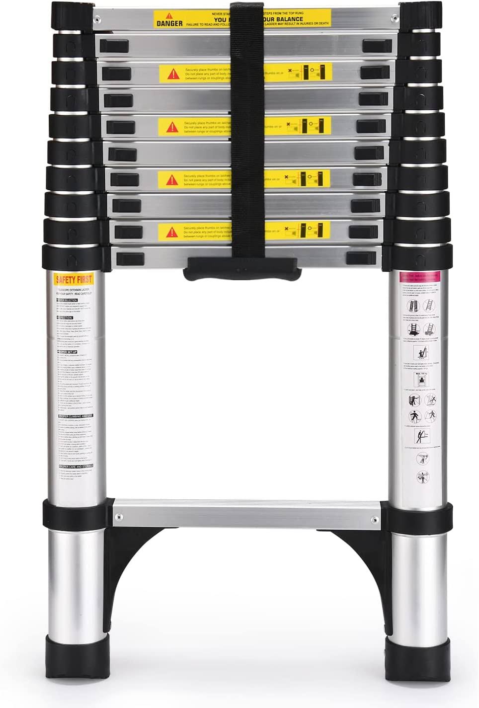 Telescoping Ladder, SocTone 10.5 ft Aluminum Lightweight Extension Ladder with 2 Triangle Stabilizers