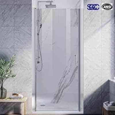 TOOLKISS 30 to 31-1/4 in. W x 72 in. H Pivot Swing Frameless Shower Door in Chrome with Clear Glass