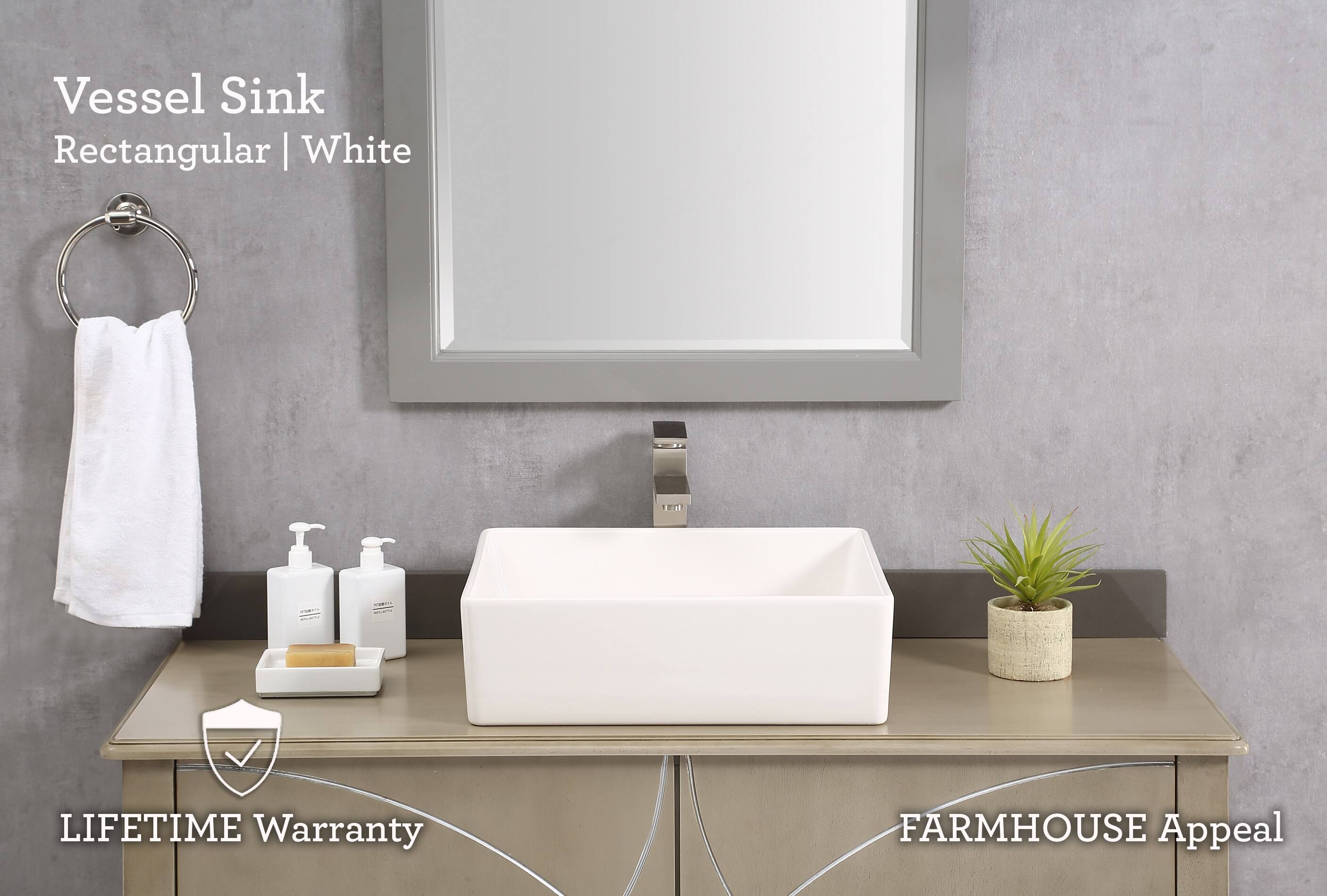 Allen + Roth White Vessel Rectangular Bathroom Sink (18-in x 15.75-in)