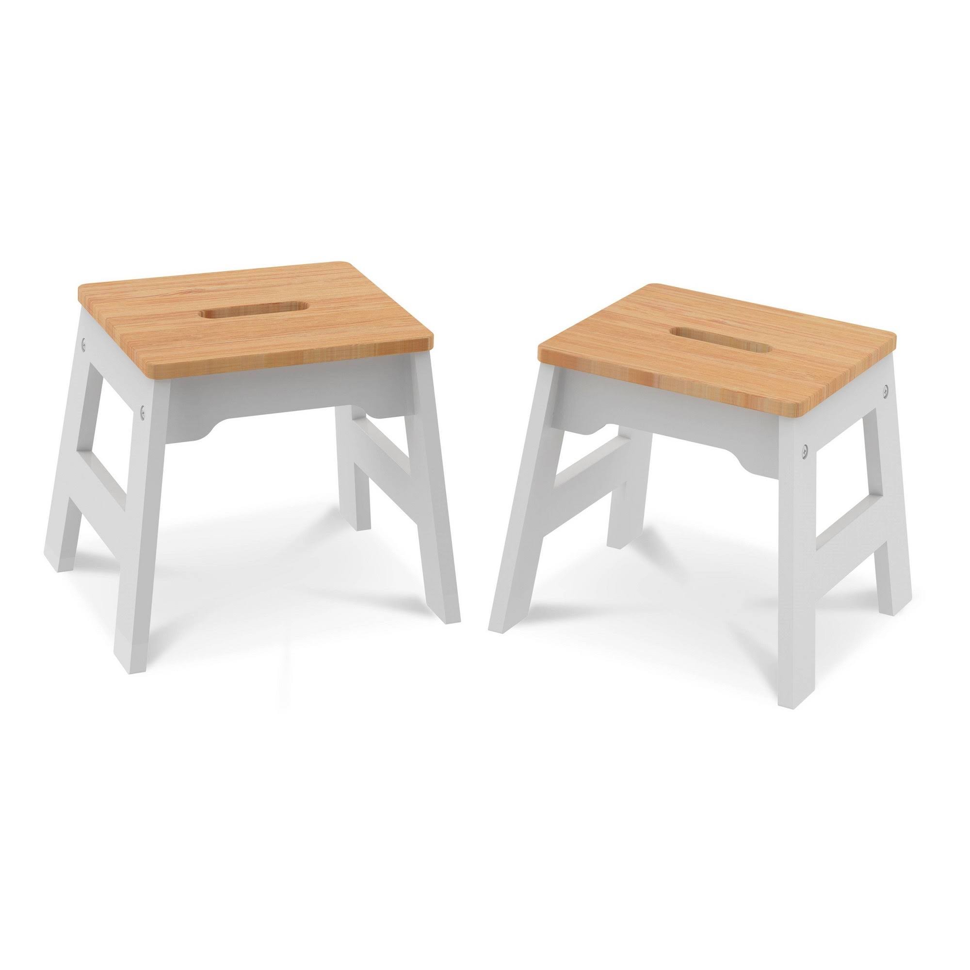 Melissa & Doug Wooden Stools- Set of 2 (White/Natural)