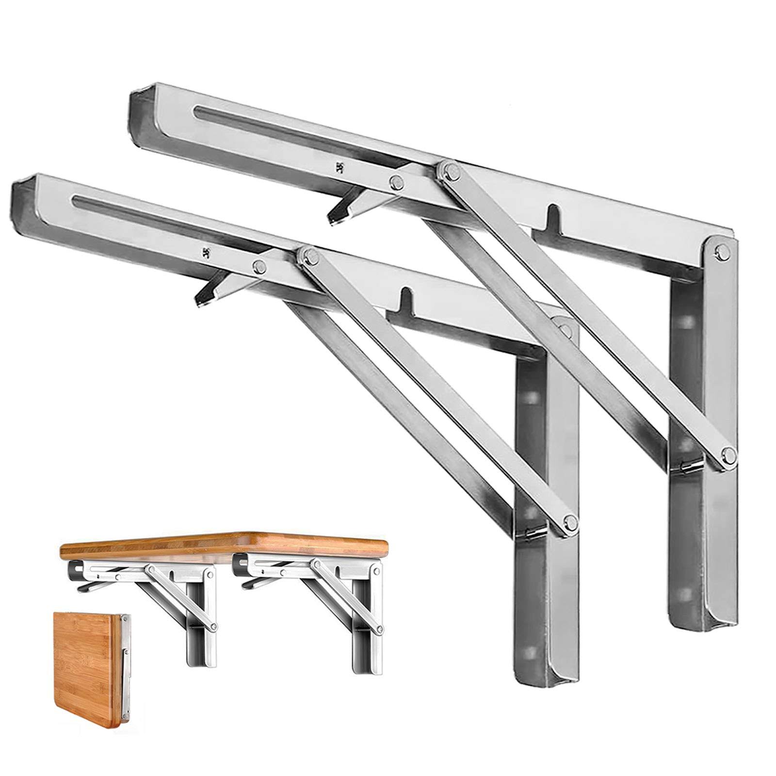 Storystore Folding Shelf Brackets- Heavy Duty Stainless Steel Collapsible Shelf Bracket for Bench Table, Space Saving DIY Bracket, Max Loa