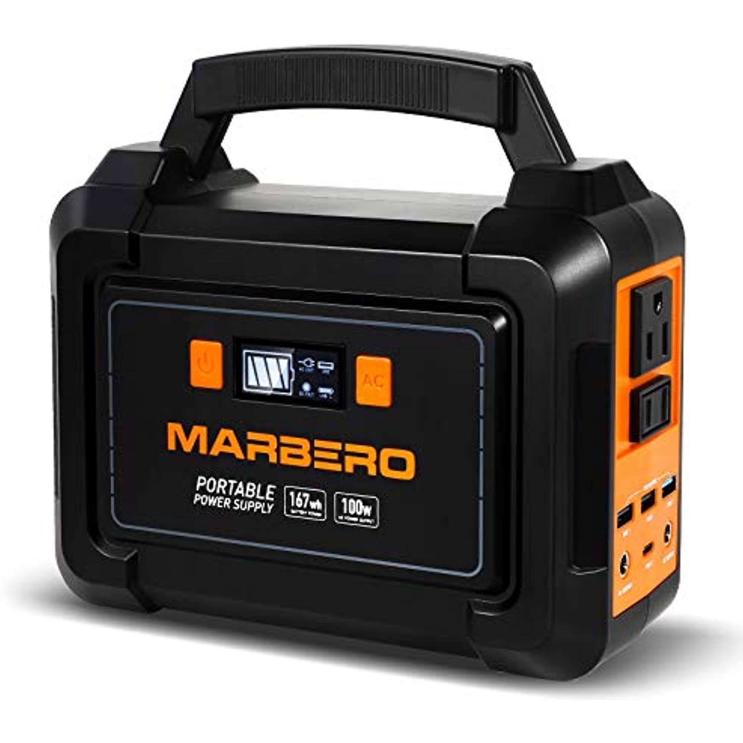 MARBERO 167Wh Portable Power Station 45000mAh Solar Generators Lithium Battery Power Supply with 110V AC Outlet, 2 DC Ports, 4 USB Ports, LED