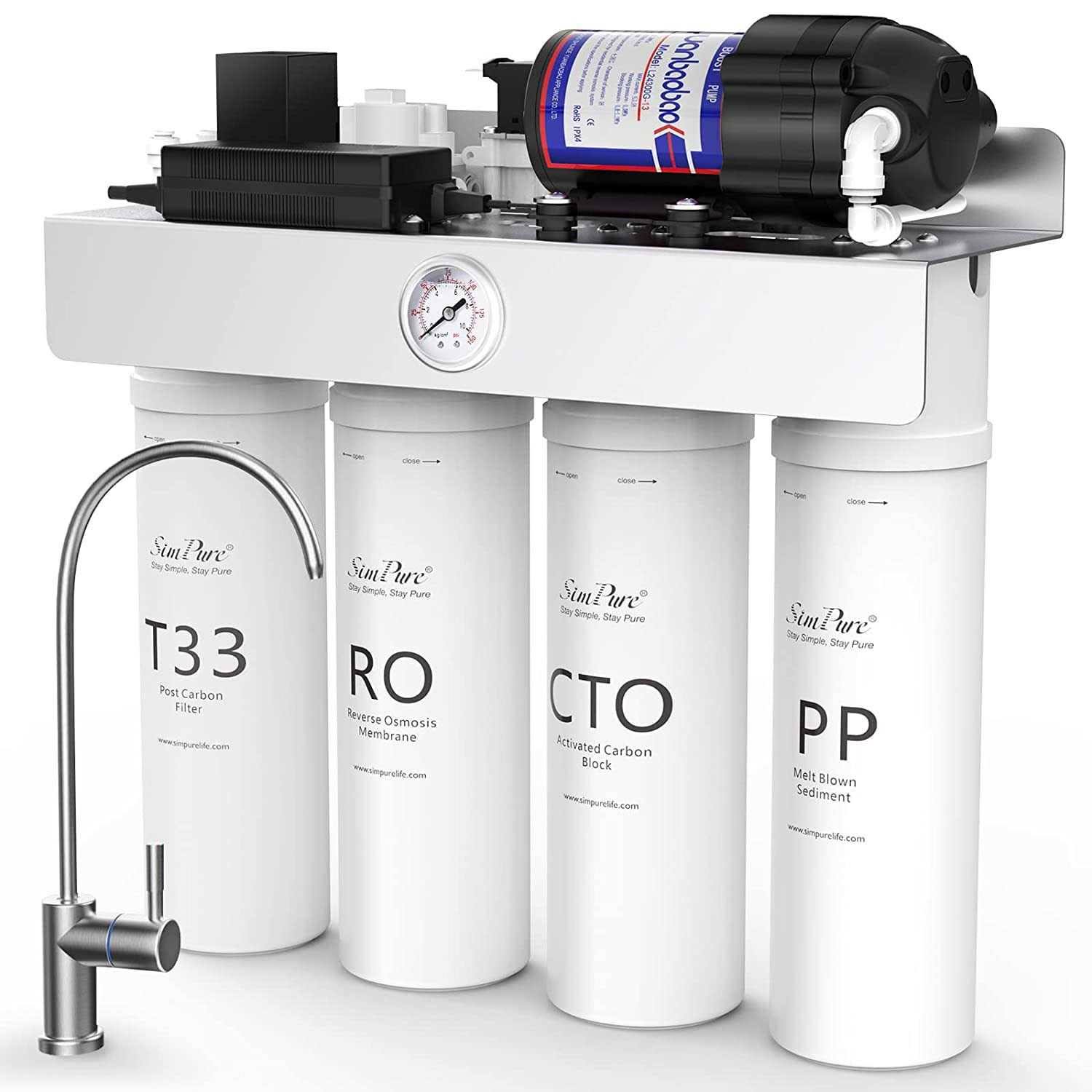 Simpure T1-400 UV Tankless Reverse Osmosis System, 5 Stage Filtration Purification, TDS Nearly 0, 400GPD RO Under Sink Water Filter System, 1.5:1